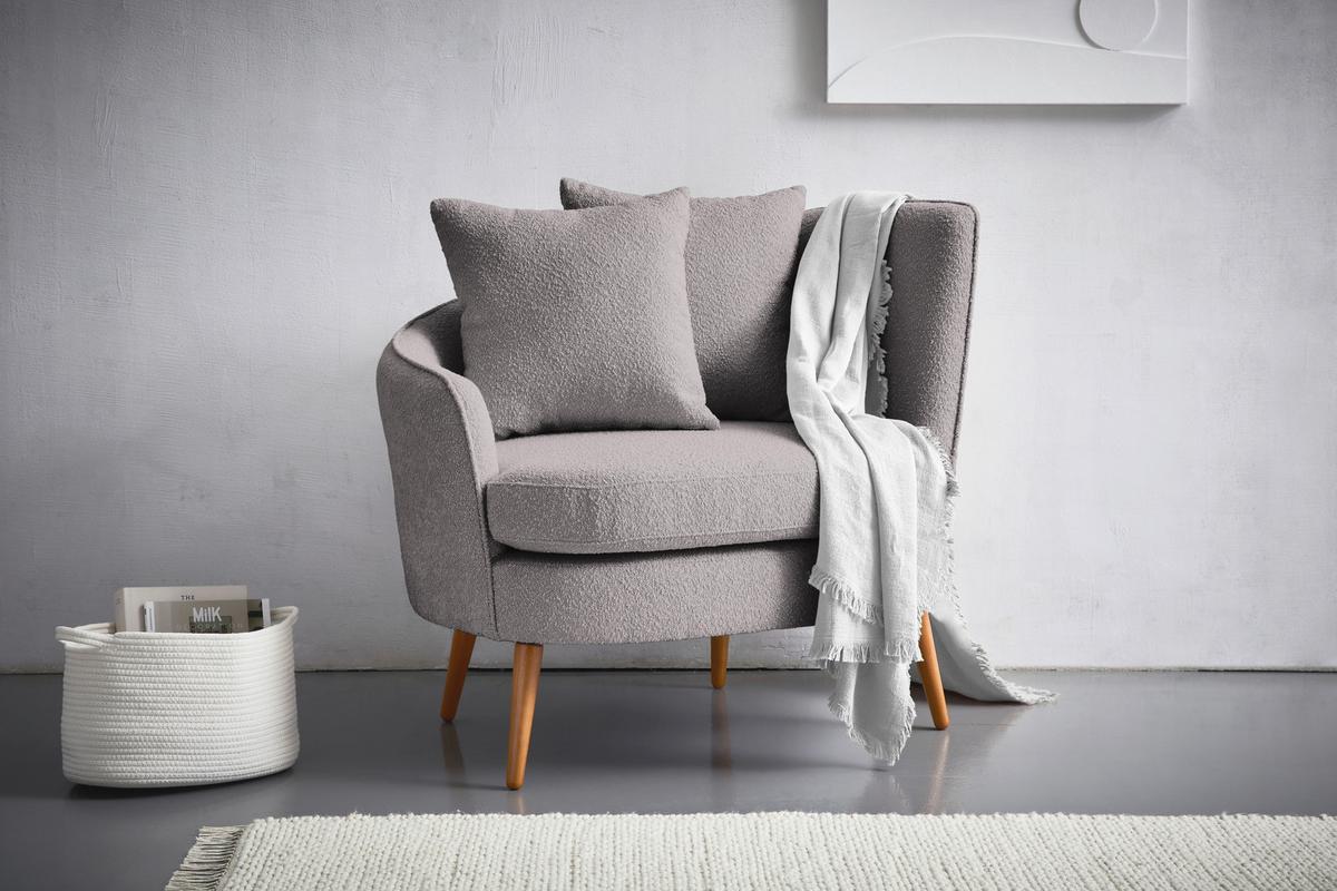 Polstersessel Miranda Boucle Grau - Naturfarben/Grau, KONVENTIONELL, Textil (106/88/83cm) - Max Winzer