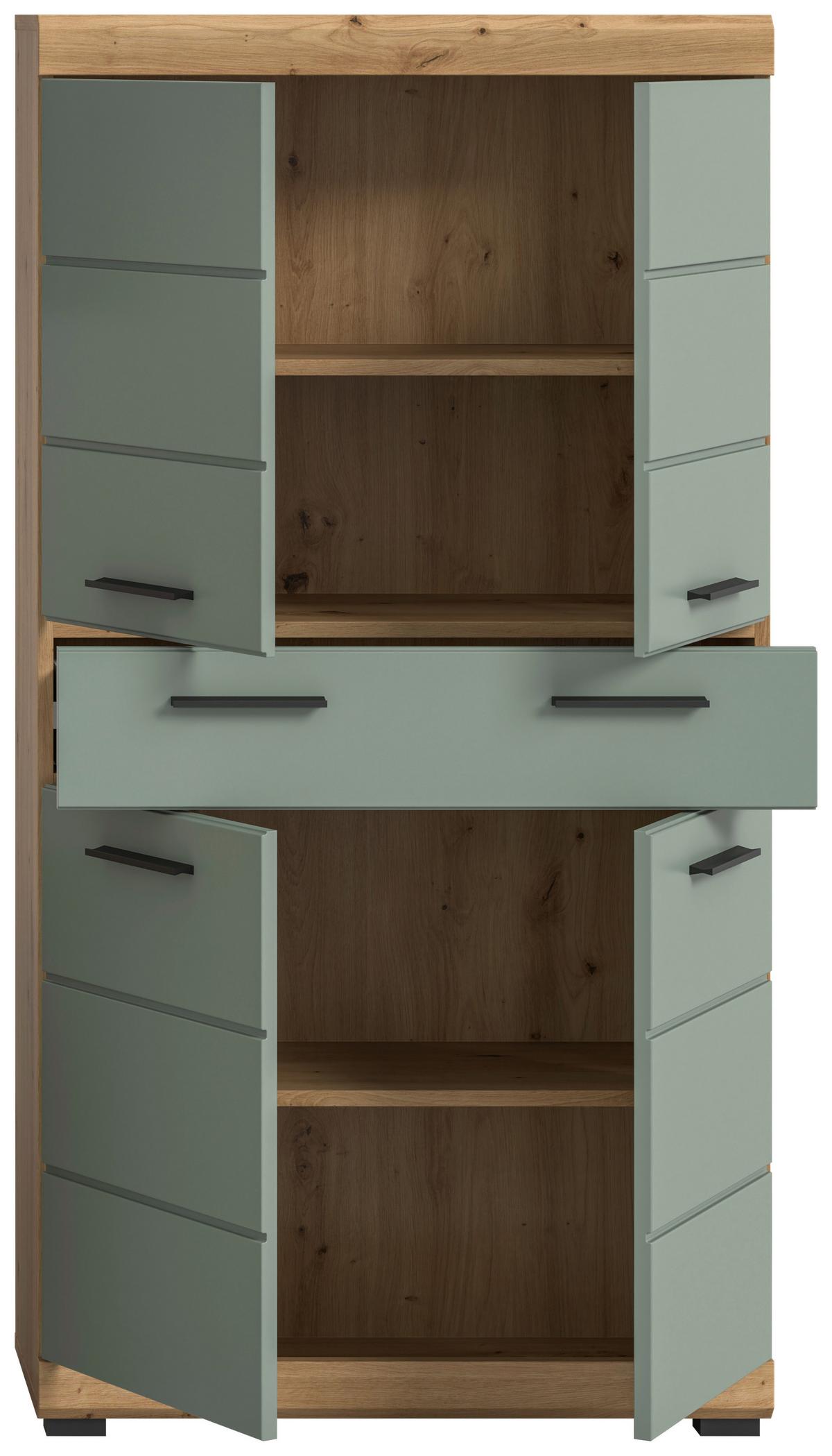 Midischrank Scout Salbeigrün B: 74 cm - Salbeigrün/Schwarz, MODERN, Holzwerkstoff (74/141/31cm) - MID.YOU