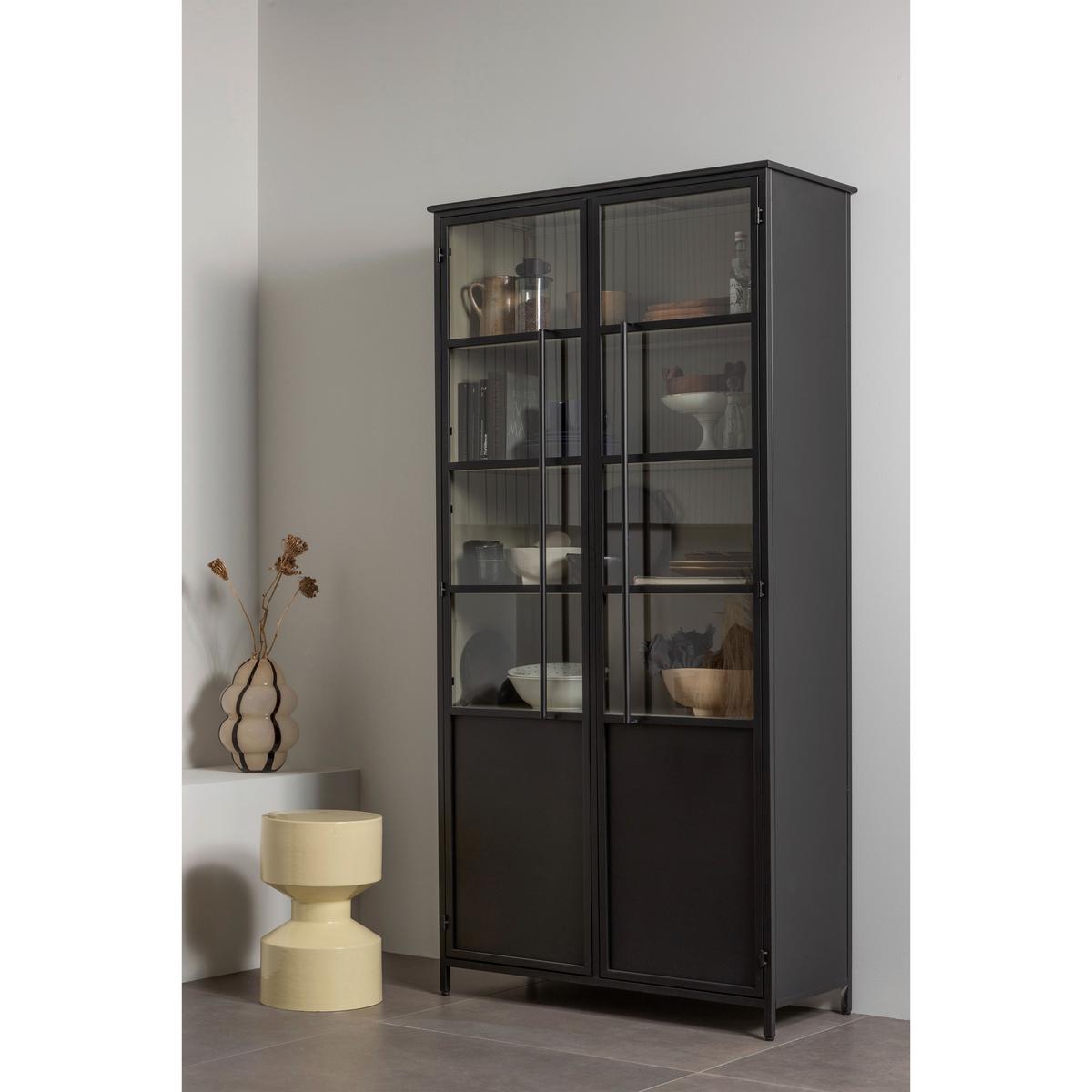 Vitrine Exhibit Schwarz B: 96 cm - Schwarz, Design, Glas/Metall (96/200/40cm) - Livetastic