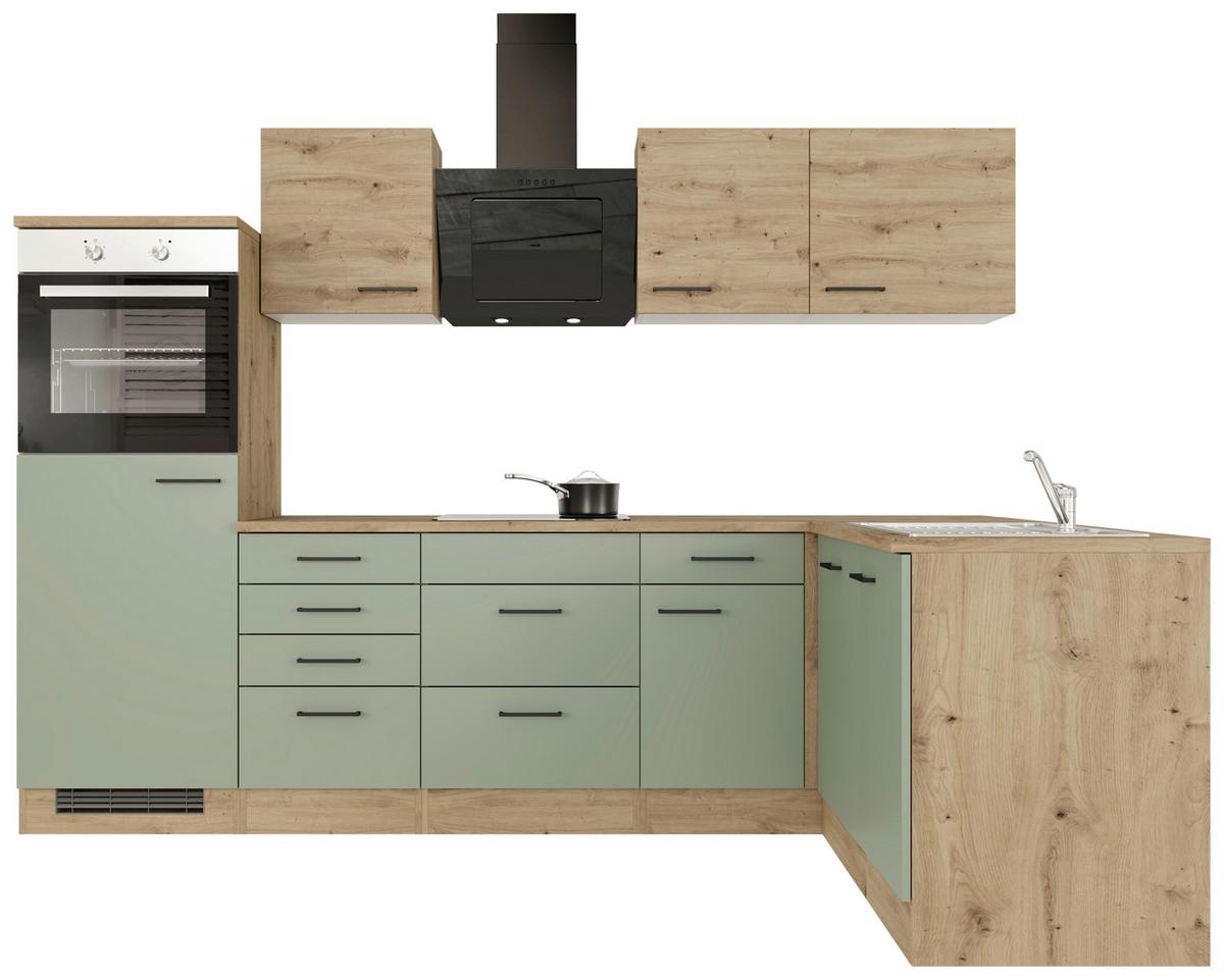 Eckküche Cara Eiche Artisan/grün S:280x170cm - Eiche Artisan/Grün, KONVENTIONELL, Holzwerkstoff (280/170cm) - FlexWell