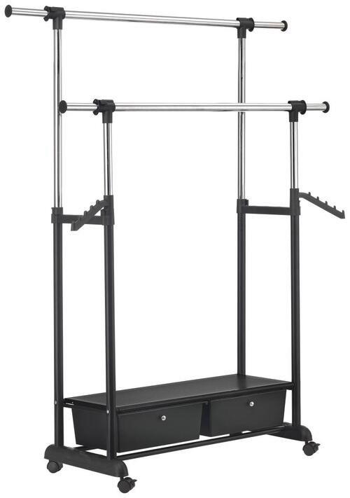 Kleiderwagen Cuba L: 92-143 cm Metall/Kunststoff mit Laden - Chromfarben/Schwarz, MODERN, Kunststoff/Metall (92-143/116-176/44cm)