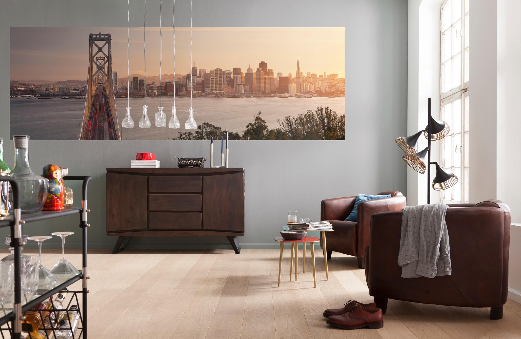 Vliestapete Skyline - Beige/Grau, Design, Papier (368/124cm)
