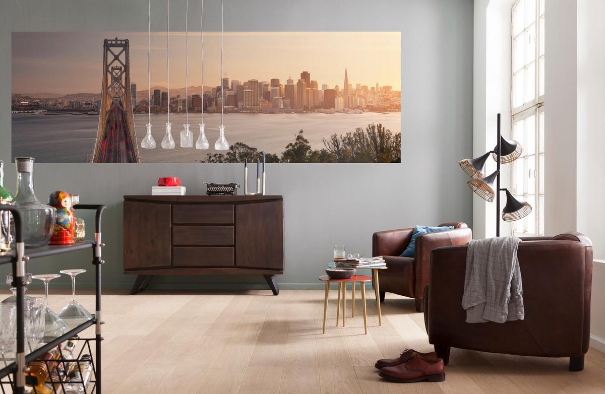 Vliestapete Skyline - Beige/Grau, Design, Papier (368/124cm)