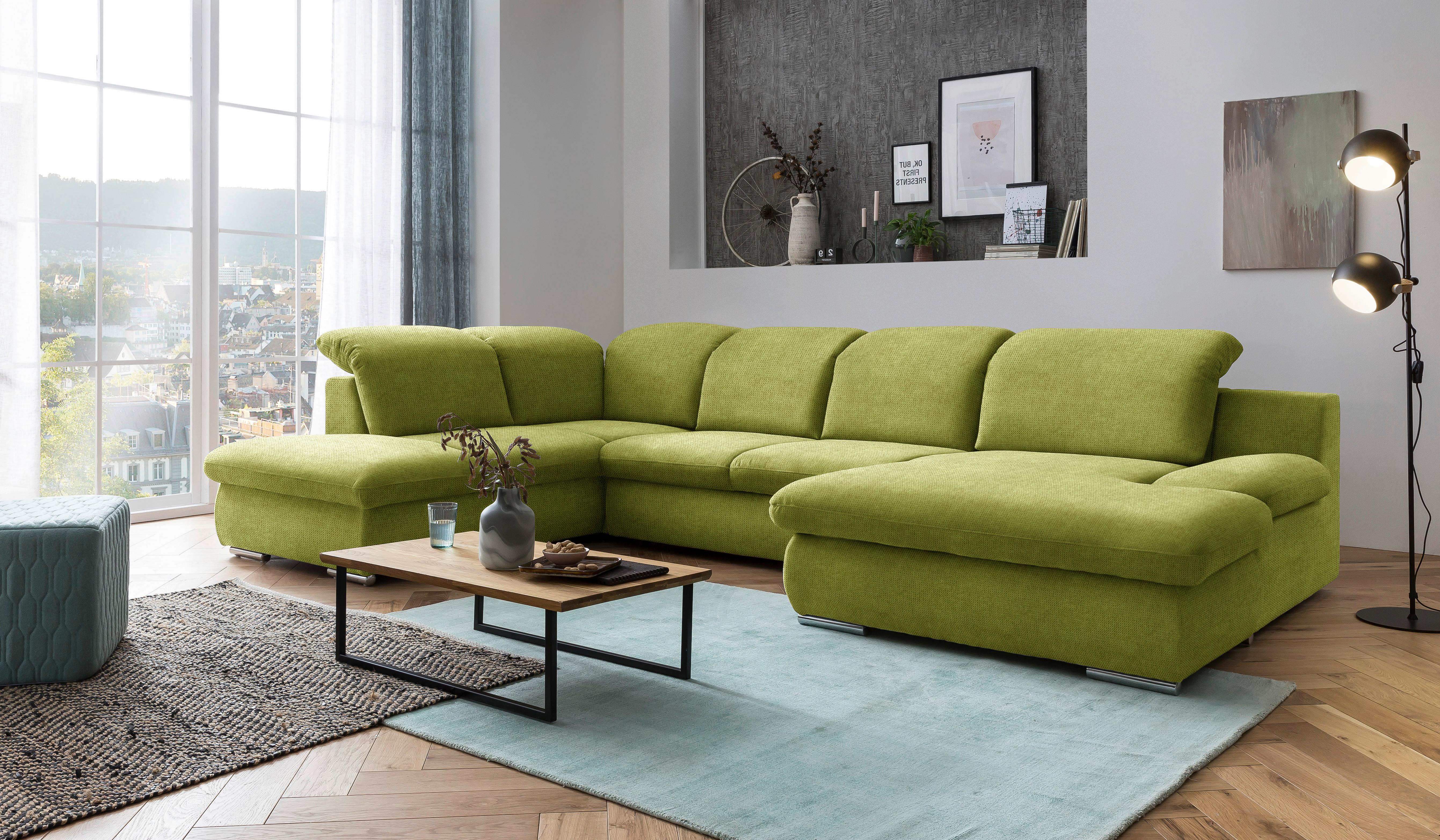Wohnlandschaft Isona Grün Chenille - Chromfarben/Grün, Design, Textil (212/353/165cm) - Livetastic