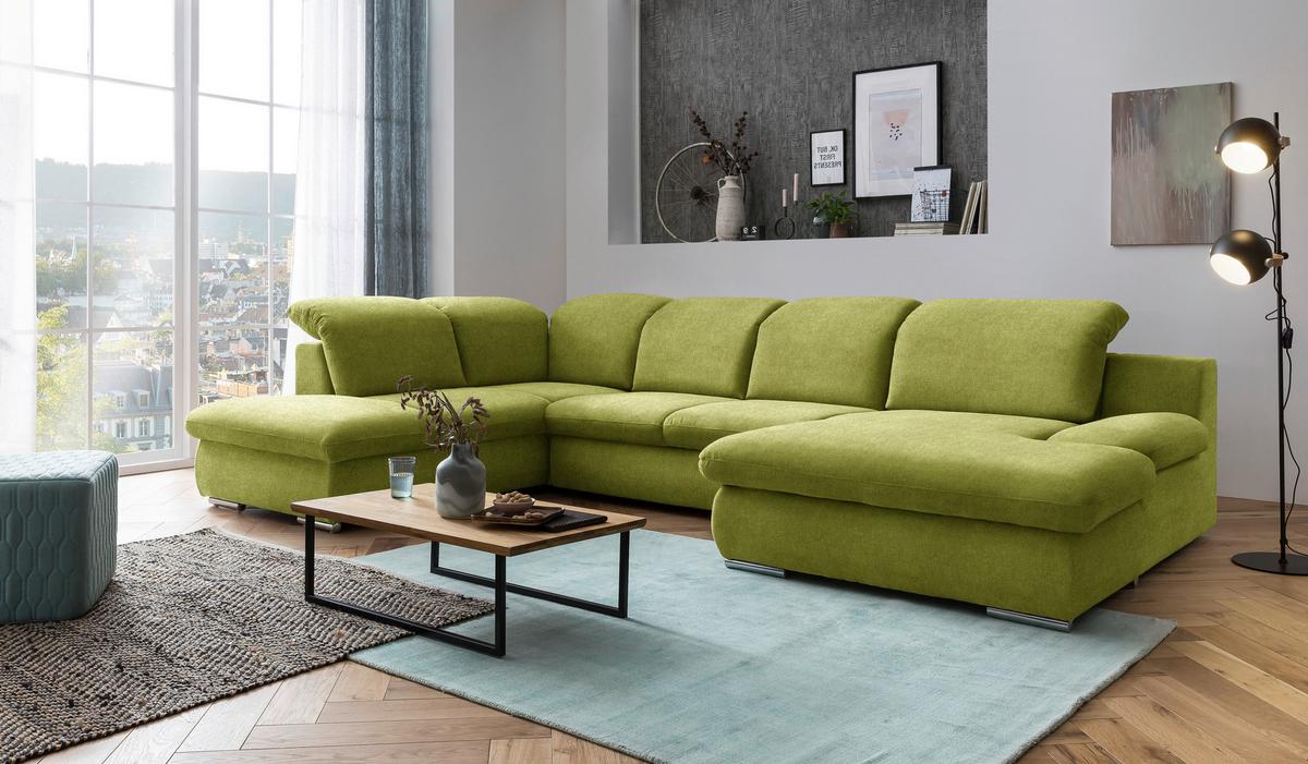 Wohnlandschaft Isona Grün Chenille - Chromfarben/Grün, Design, Textil (212/353/165cm) - Livetastic