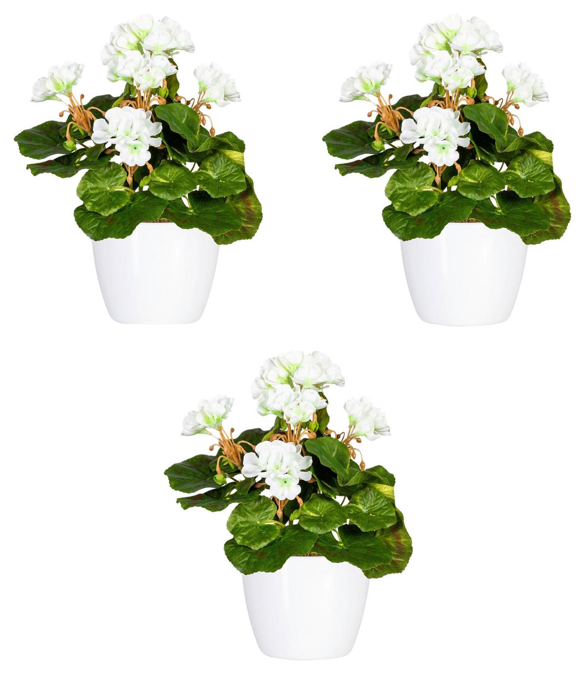 Kunstpflanze Blühpflanzen Weiß/Grün, 24 cm - Weiß/Grün, Design, Keramik/Kunststoff (24cm)