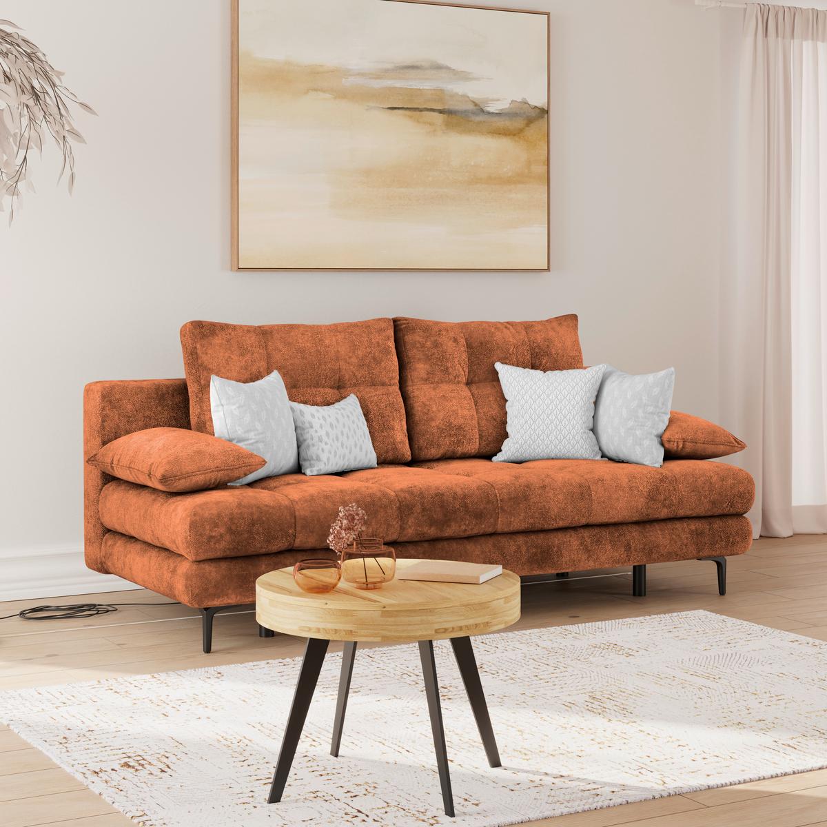 Schlafsofa Perla Terracotta B: 203 cm - Terracotta/Schwarz, KONVENTIONELL, Textil (203/94/96cm)