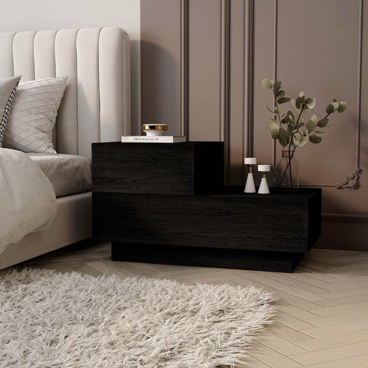 Nachttisch Kayra Schwarz B: 70cm - Schwarz, Design, Holzwerkstoff (70/39/30cm) - Livetastic