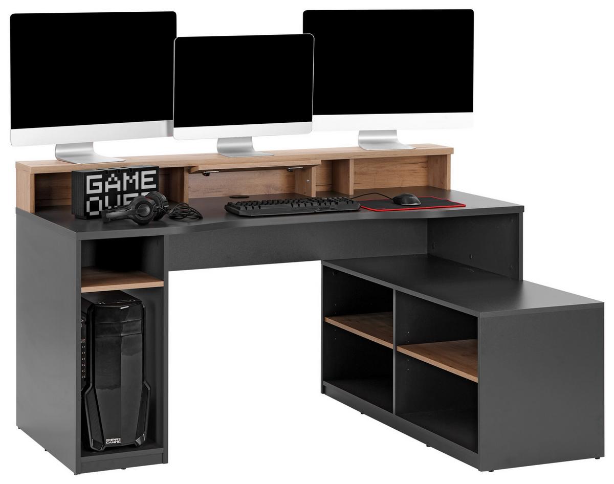 Gamingtisch Mit Monitoraufsatz B160cm H 91,5cm Teamplayer - Eichefarben/Anthrazit, MODERN, Holzwerkstoff (160/91,5/120cm)
