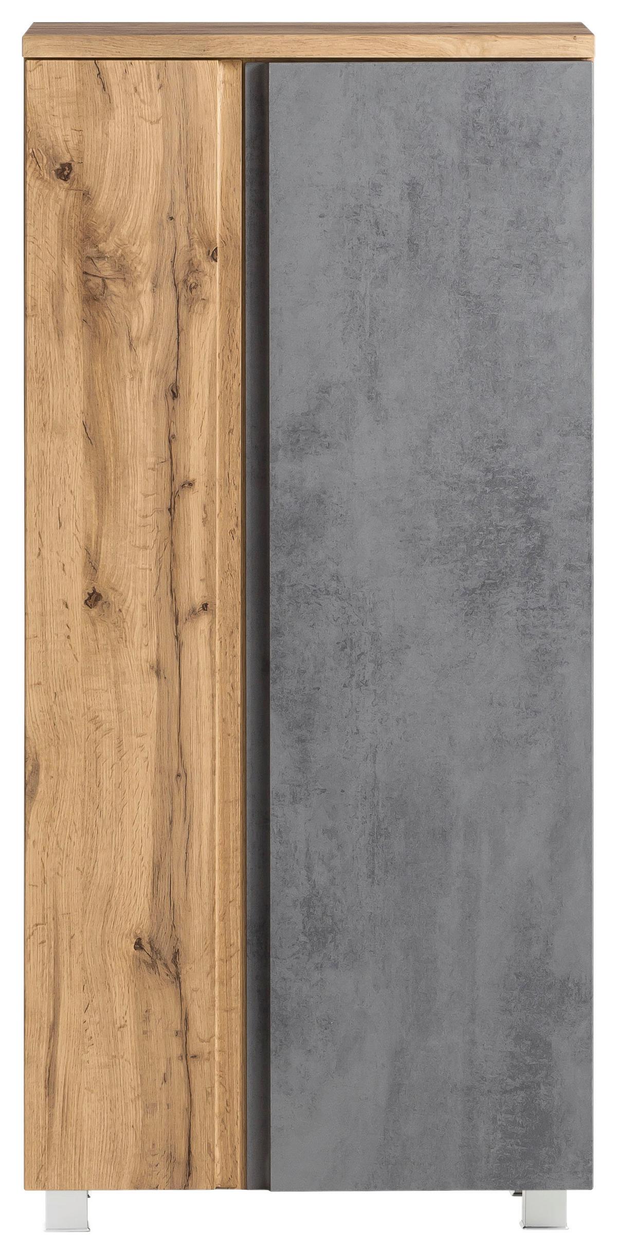 Midischrank Bad Landos BxH 65x130 cm Eiche Wotan - Eiche Wotan/Hellgrau, MODERN, Holzwerkstoff (65/130/35cm) - Held