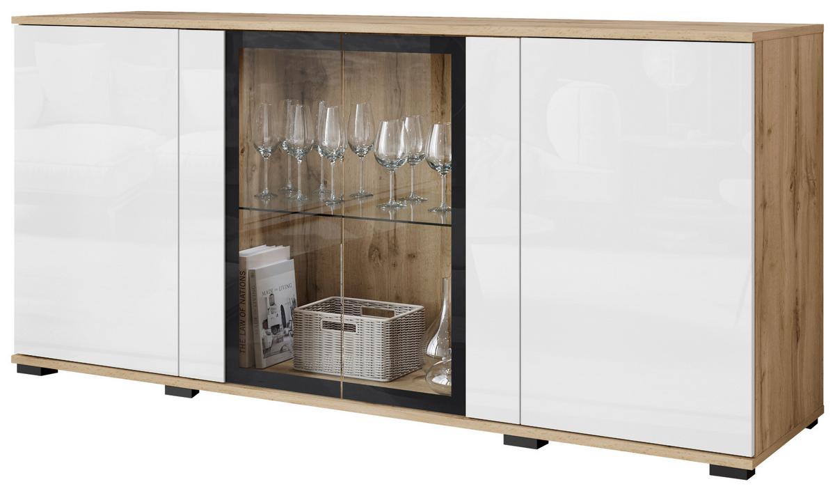 ŠIROKÁ KOMODA CARO 150 - čierna/biela s vysokým leskom, Design, kompozitné drevo/plast (150/69,7/39,5cm) - Livetastic