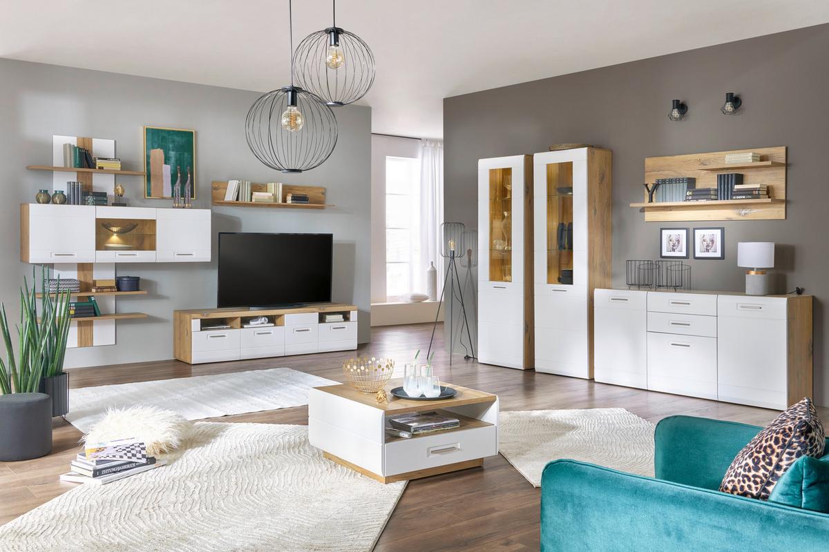 TV-Lowbaord Auris B: 190 cm Eiche Dekor / Weiß - Weiß, MODERN, Holzwerkstoff (190/49,5/49,6cm) - Luca Bessoni