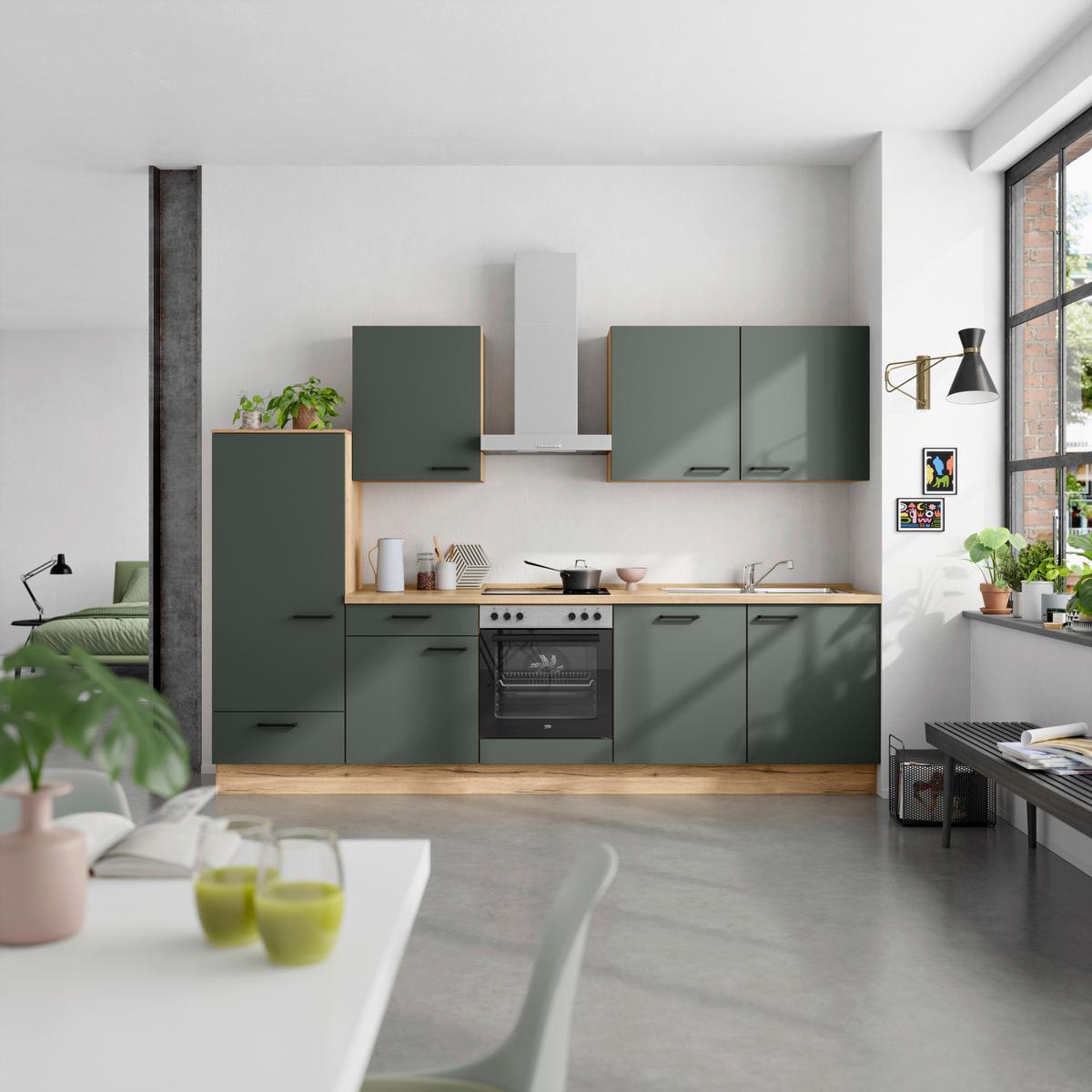 Küchenleerblock Easytouch Low-Line, L10 Links - Dunkelgrün/Eichefarben, MODERN, Holzwerkstoff (300cm) - Nobilia