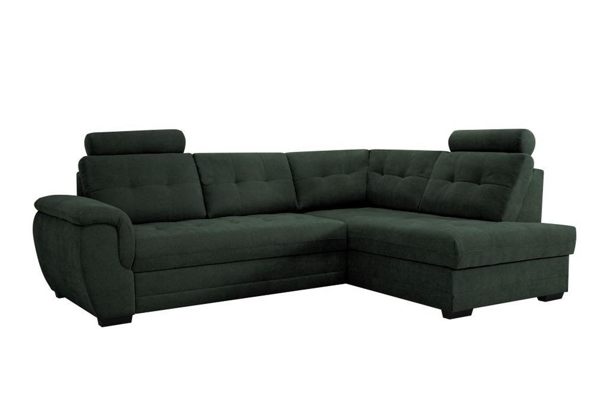 Rohová sedačka FALCO, pravá, tm.zelená žinylka,2x op.hlavy - černá/tmavě zelená, Konvenční, dřevo/kompozitní dřevo (251/183cm) - Ondega