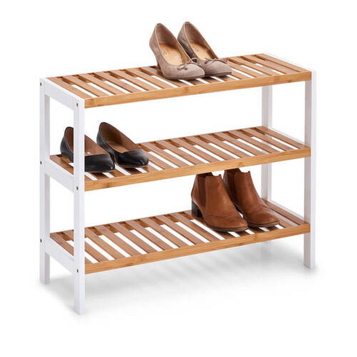 Schuhregal Bambus Bxhxt: 70x26x54 Cm,3 Ablagen - Naturfarben/Weiß, Basics, Holz/Holzwerkstoff (70/26/54cm) - Zeller Present