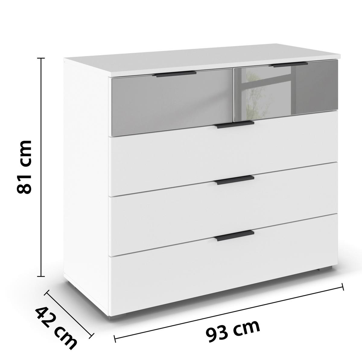 Kommode Skyla Alpinweiß, Grauspiegel B: 93cm - Alufarben, MODERN, Glas/Holzwerkstoff (93/81/42cm) - Rauch Möbel