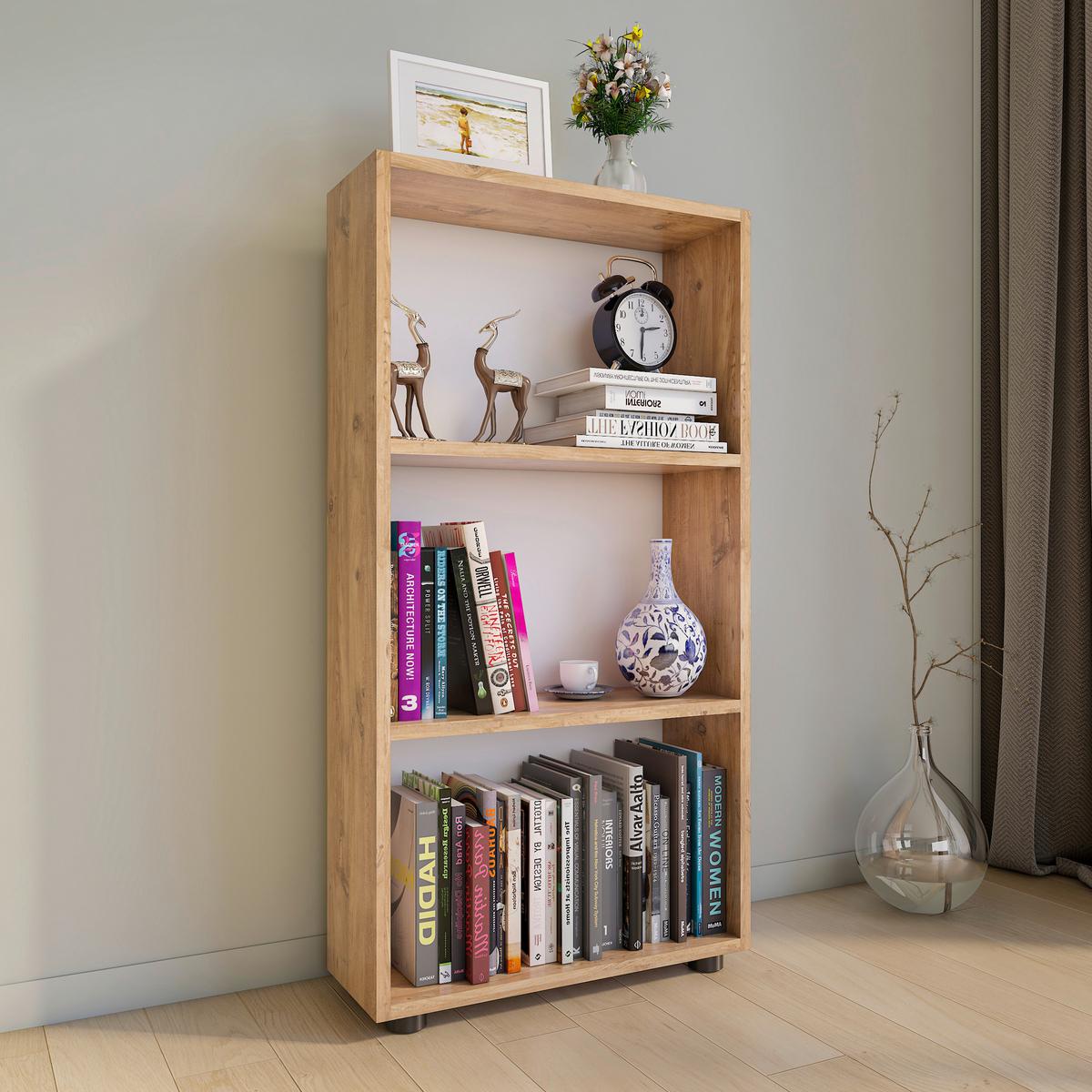 Regál Bulas š: 56 cm, dub medový - čierna/dub medový, Modern, kompozitné drevo/plast (56/108/20cm) - MID.YOU