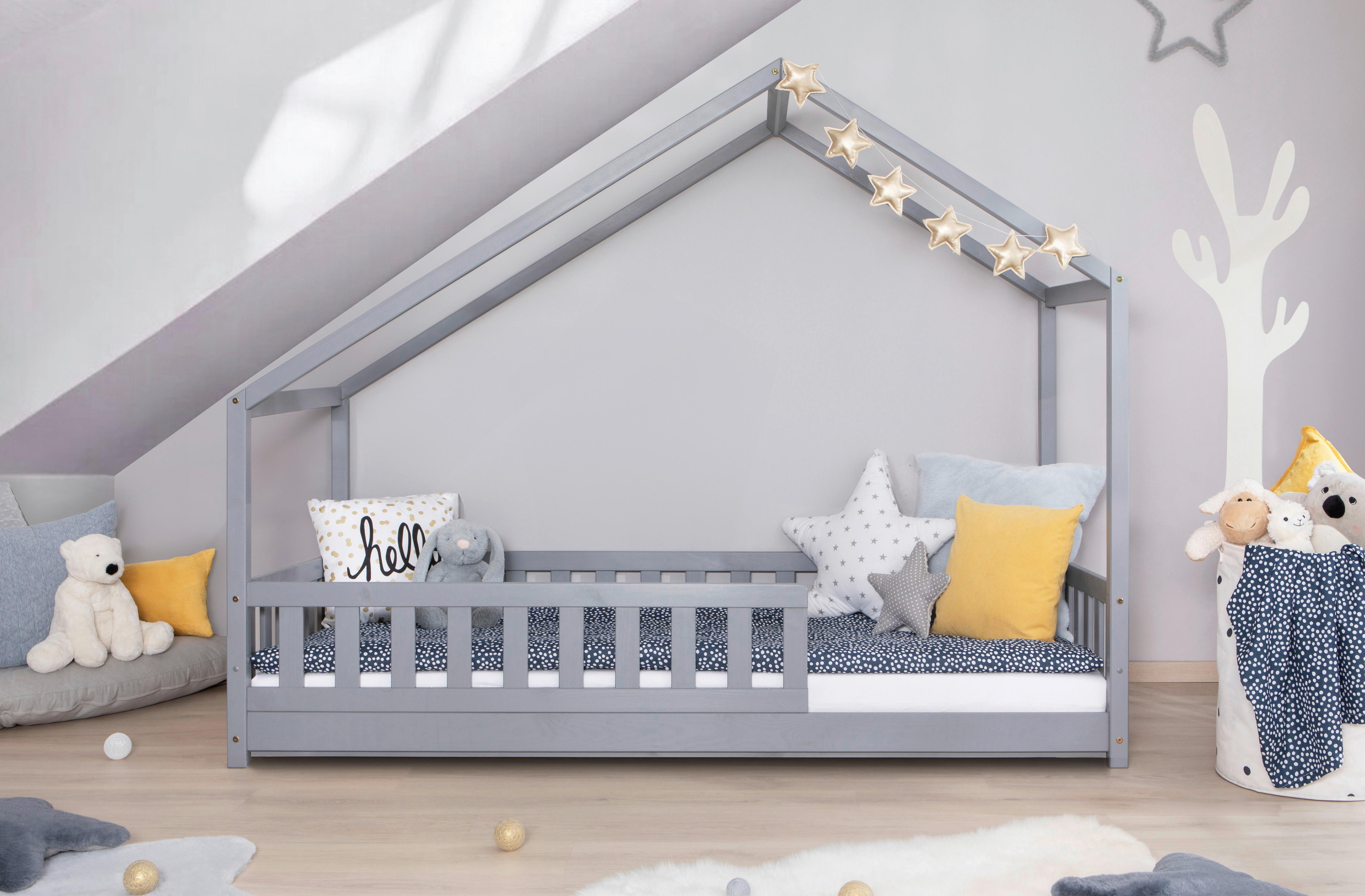 Hausbett Lou Hellgrau B: 120 Cm - Hellgrau/Weiß, MODERN, Holz/Textil (120/200cm) - MID.YOU