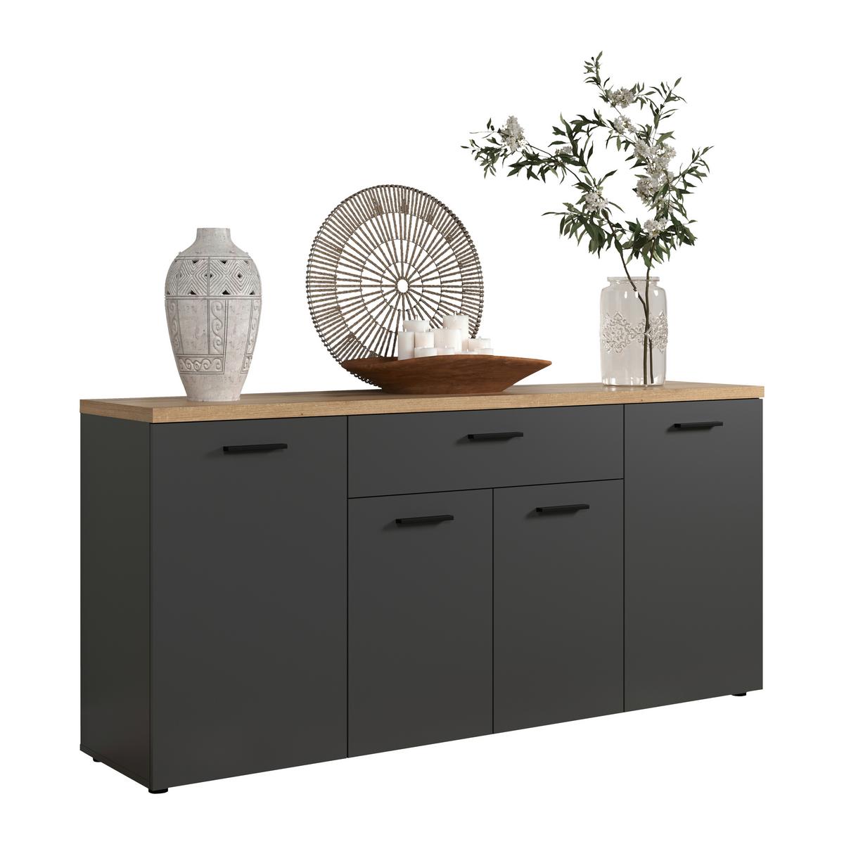 Sideboard Baggio Anthrazit/Eichefarben B: 180cm - Eichefarben/Anthrazit, Design, Holzwerkstoff (180/85/40cm) - MID.YOU