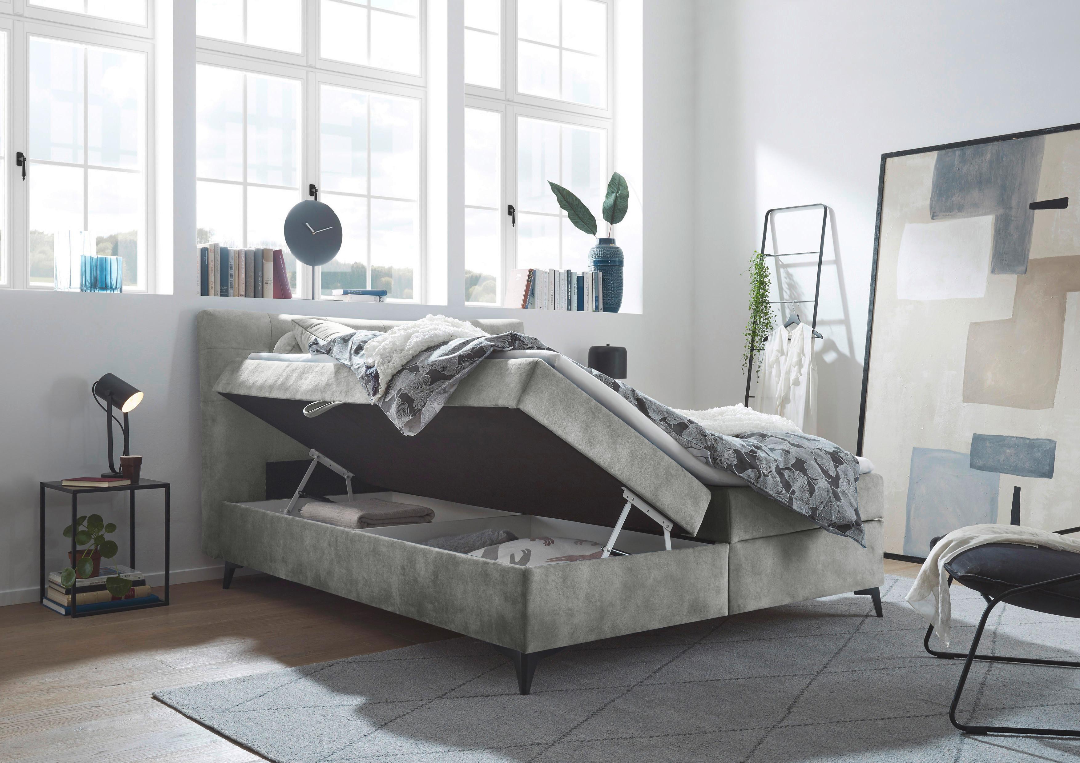 Boxbett mit Topper+bettkasten 180x200 cm Melrose - Schwarz/Grau, MODERN, Holzwerkstoff/Textil (180/200cm) - MID.YOU