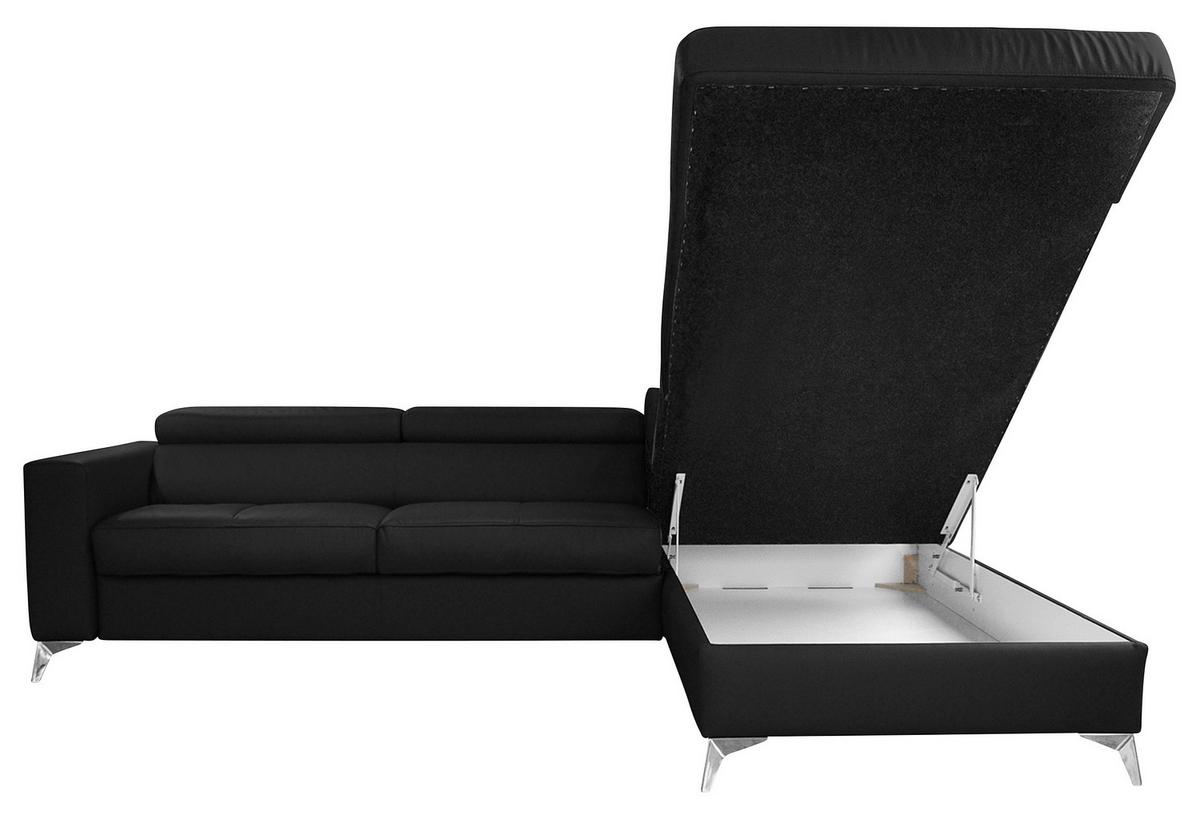 Ecksofa Mondo, Schwarz S: 286x208 Cm - Chromfarben/Schwarz, Design, Leder/Textil (286/208cm) - Livetastic