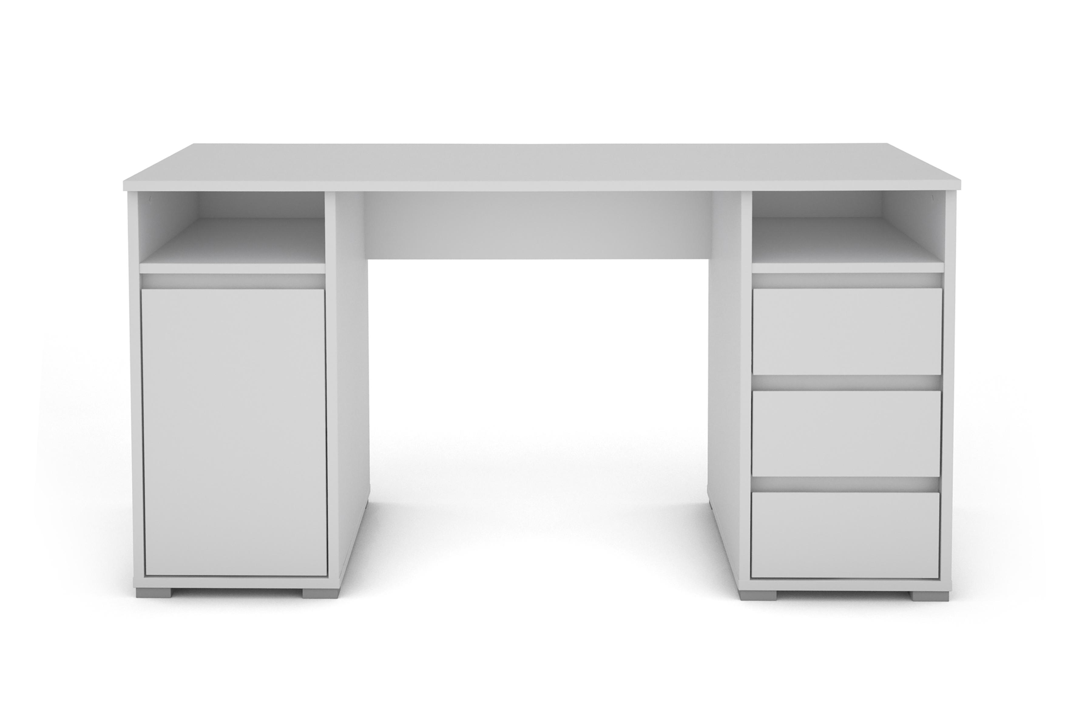 Schreibtisch mit Stauraum B 138cm H 75cm Loop, Weiß - Weiß, Basics, Holzwerkstoff (138/55/75cm) - MID.YOU
