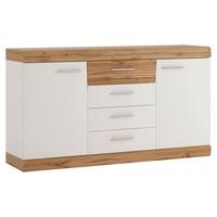 Sideboard Merida Eiche Wotan/Weiß B: 157,6 cm - Weiß Hochglanz/Eiche Wotan, ROMANTIK / LANDHAUS, Holzwerkstoff (157,6/87,35/41,9cm) - MID.YOU