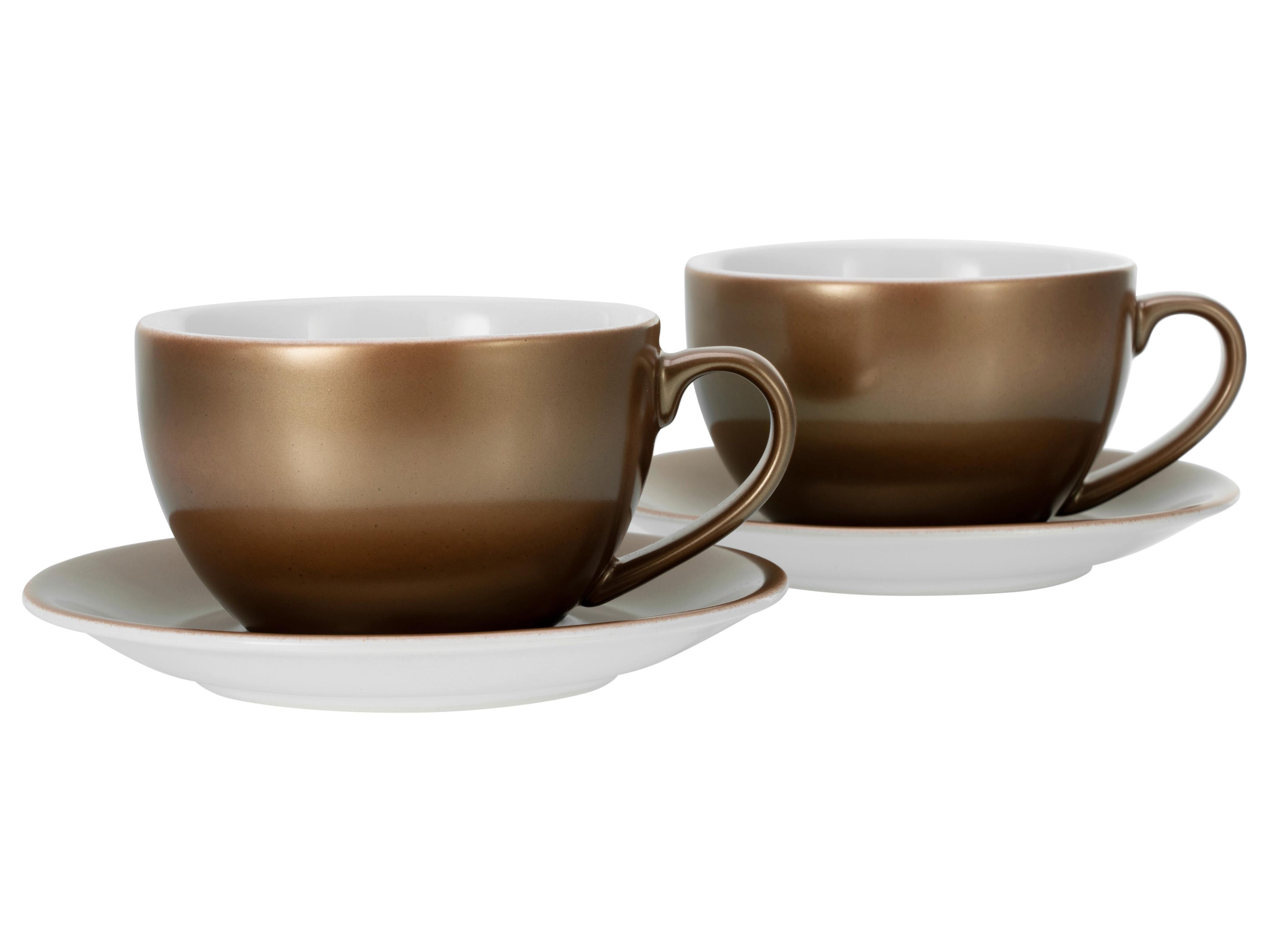 Tassenset Steinzeug 300 ml 4 Stk. Weiß/Goldfarben