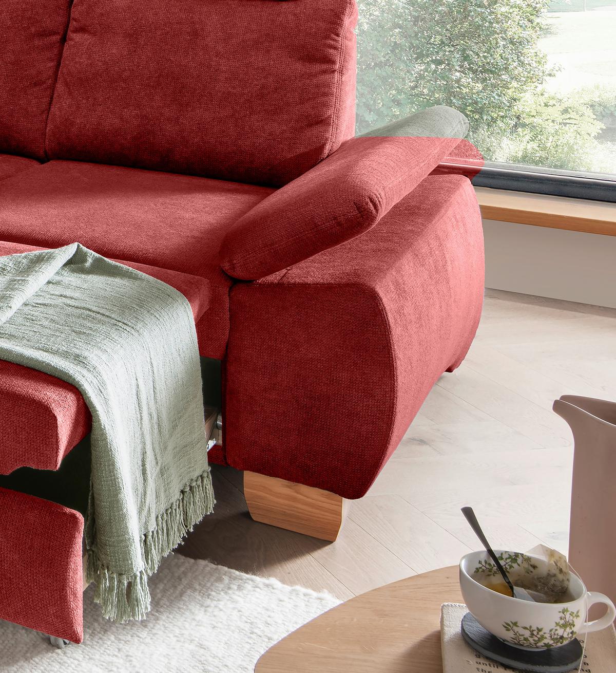 Eckschlafsofa Positano, Rot S: 206x261 Cm - Wildeiche/Rot, MODERN, Textil (206/261cm) - Livetastic