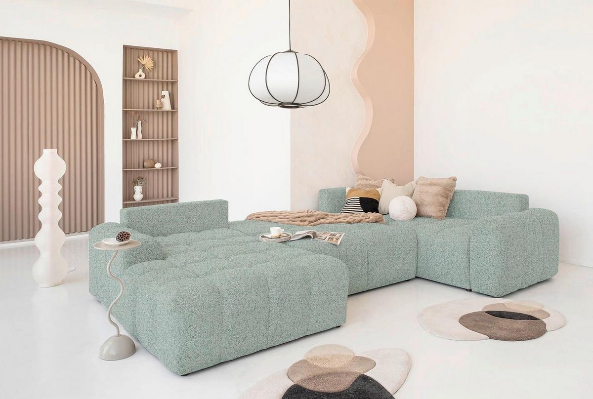 Wohnlandschaft Lulu Türkis U: 184x333x213cm - Türkis/Schwarz, Design, Textil (184/333/213cm) - MID.YOU