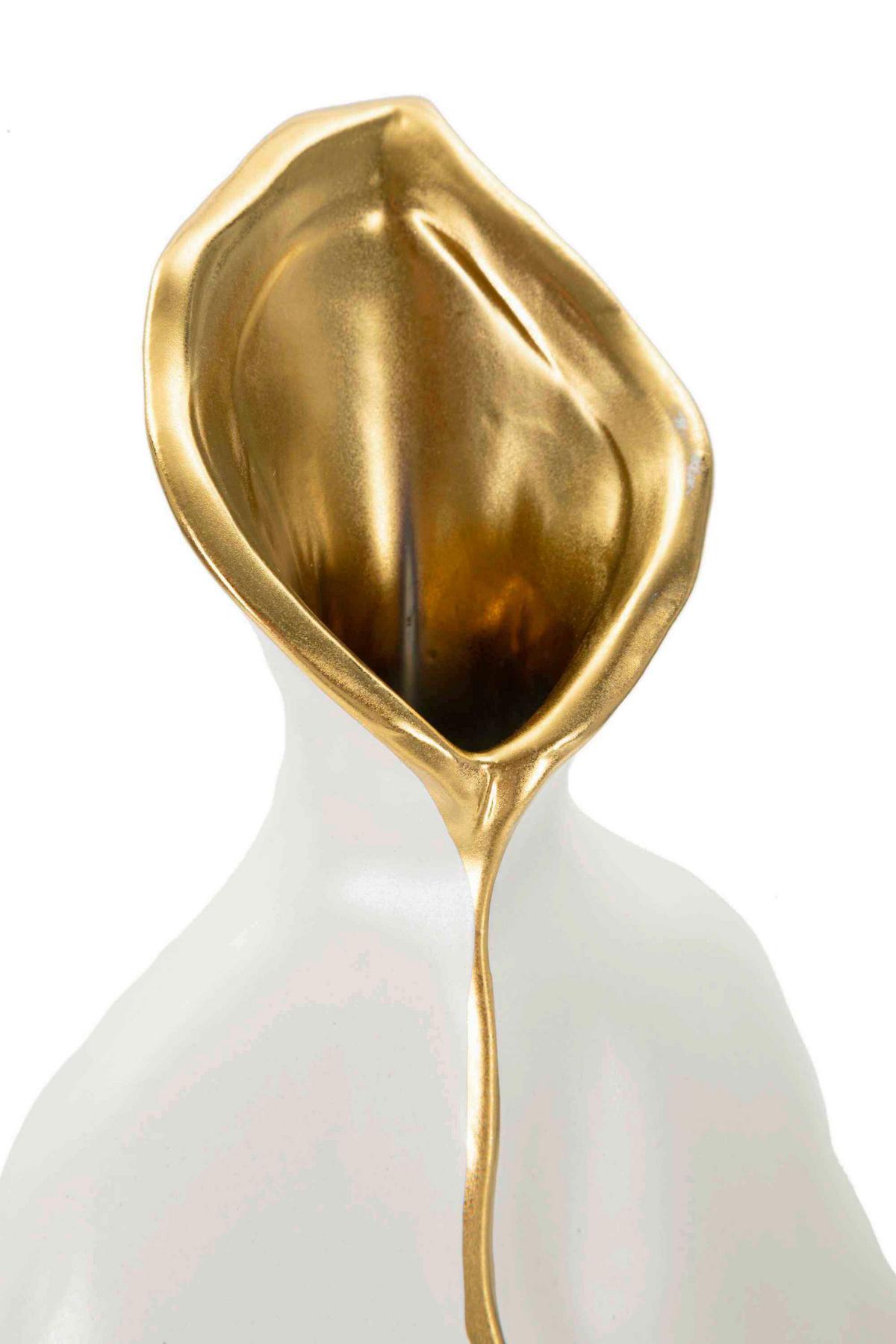 Vase Uma Weiß/goldfarben B: 16 Cm - Goldfarben/Weiß, Basics, Keramik (16/40/8cm)