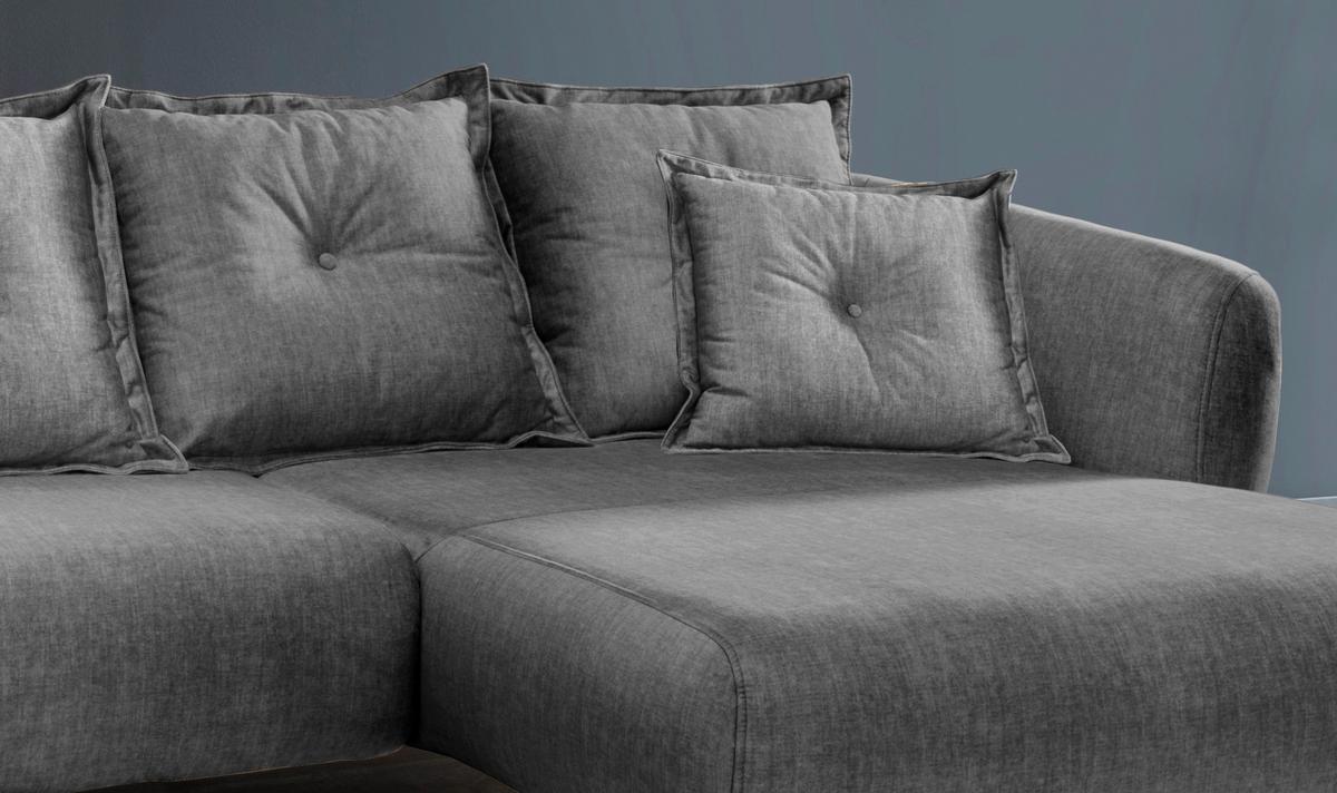 Ecksofa Baggio Mit Kissen Textil Grau - Schwarz/Grau, MODERN, Holz/Textil (277/94/162cm) - Livetastic