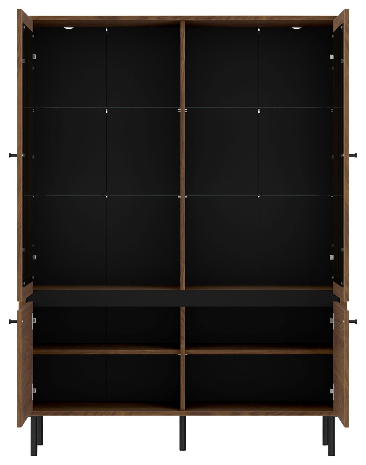 Vitrine Revillo Schwarz/Nussbaumfarben B:120cm - Nussbaumfarben/Schwarz, Basics, Glas/Holzwerkstoff (120/160/40cm)