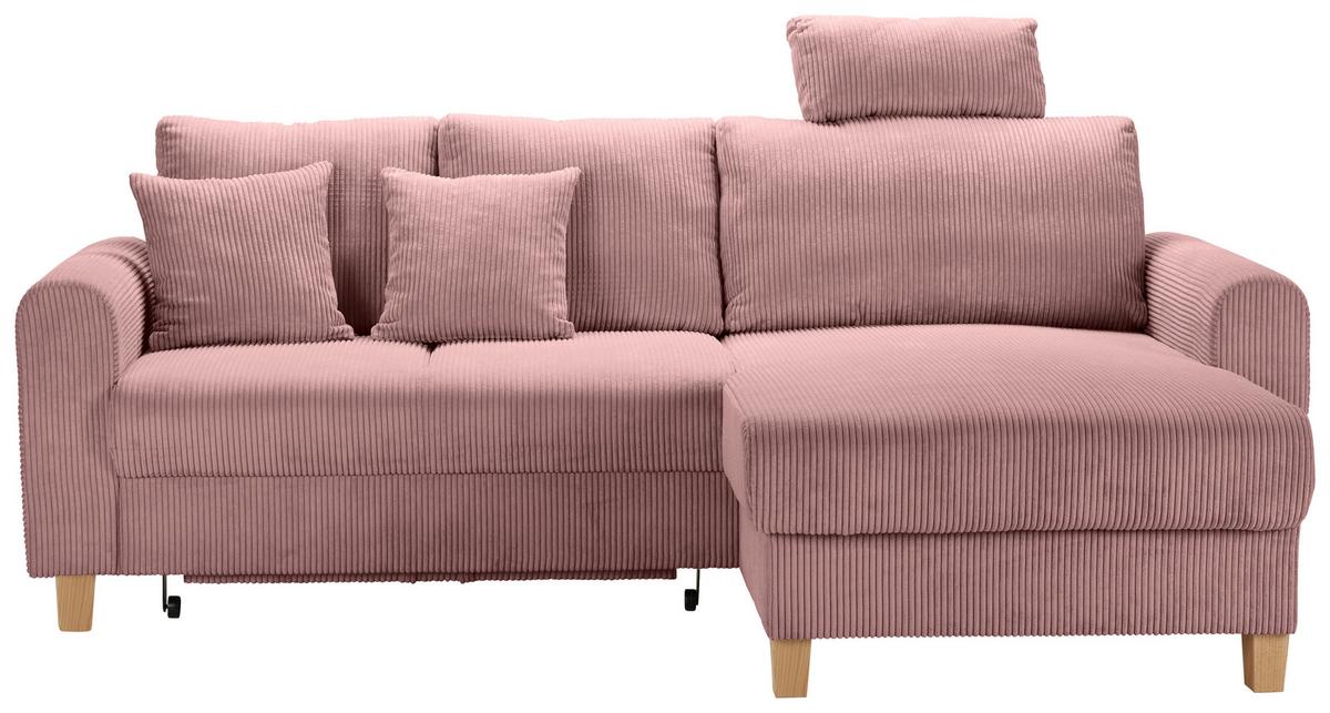 Rohová sedačka LILLE, oboustr., starorůžový manšestr - starorůžová/světle hnědá, Moderní, dřevo/textil (232/110/156cm) - Mömax