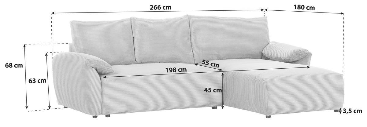 Ecksofa Cuty Petrol S: 266x180 cm - Petrol/Schwarz, KONVENTIONELL, Textil (266/180cm) - MID.YOU