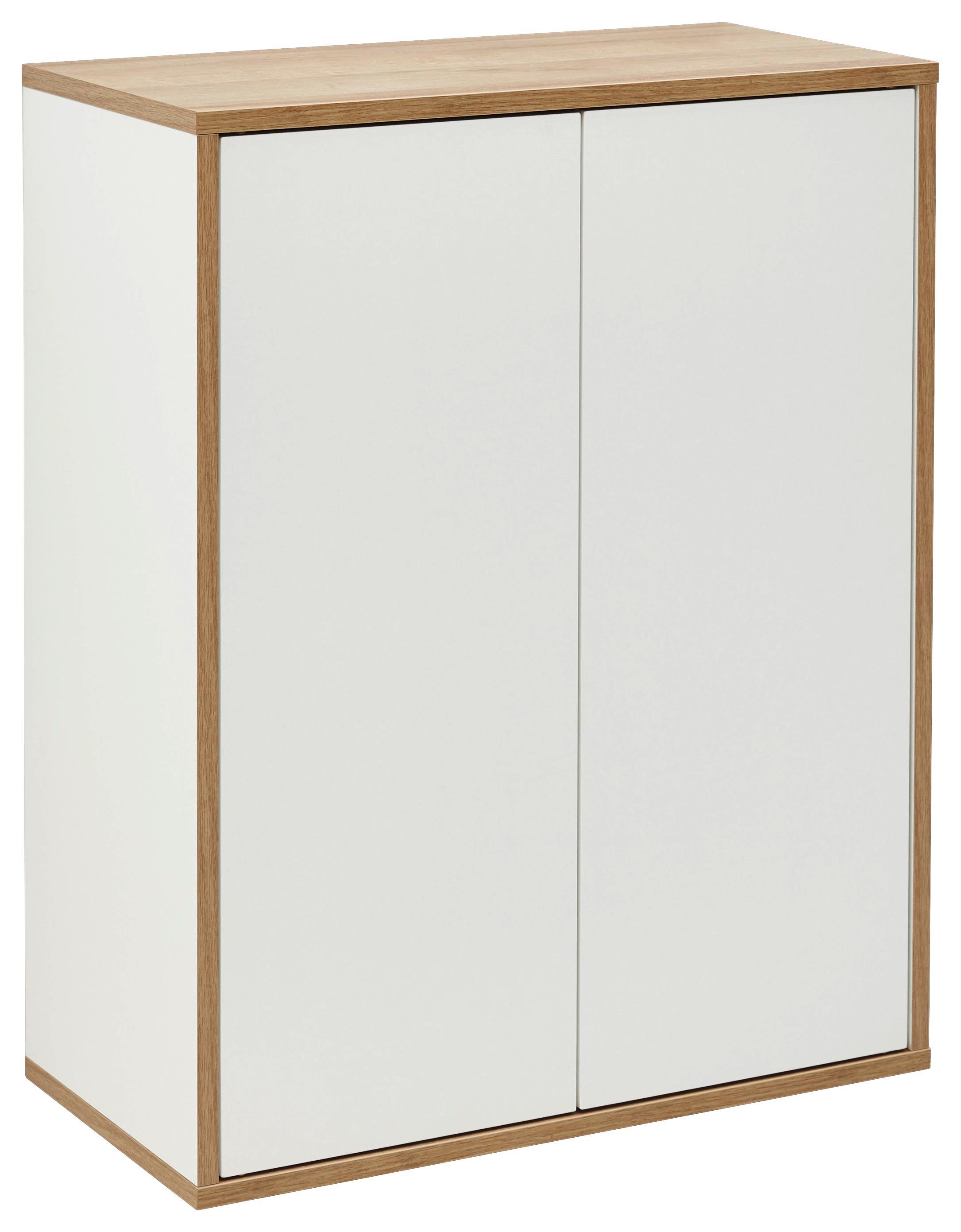 Midischrank Finn B:60cm Weiß/Eiche Dekor - Weiß, MODERN, Glas/Holzwerkstoff (60/75/30,5cm) - Fackelmann