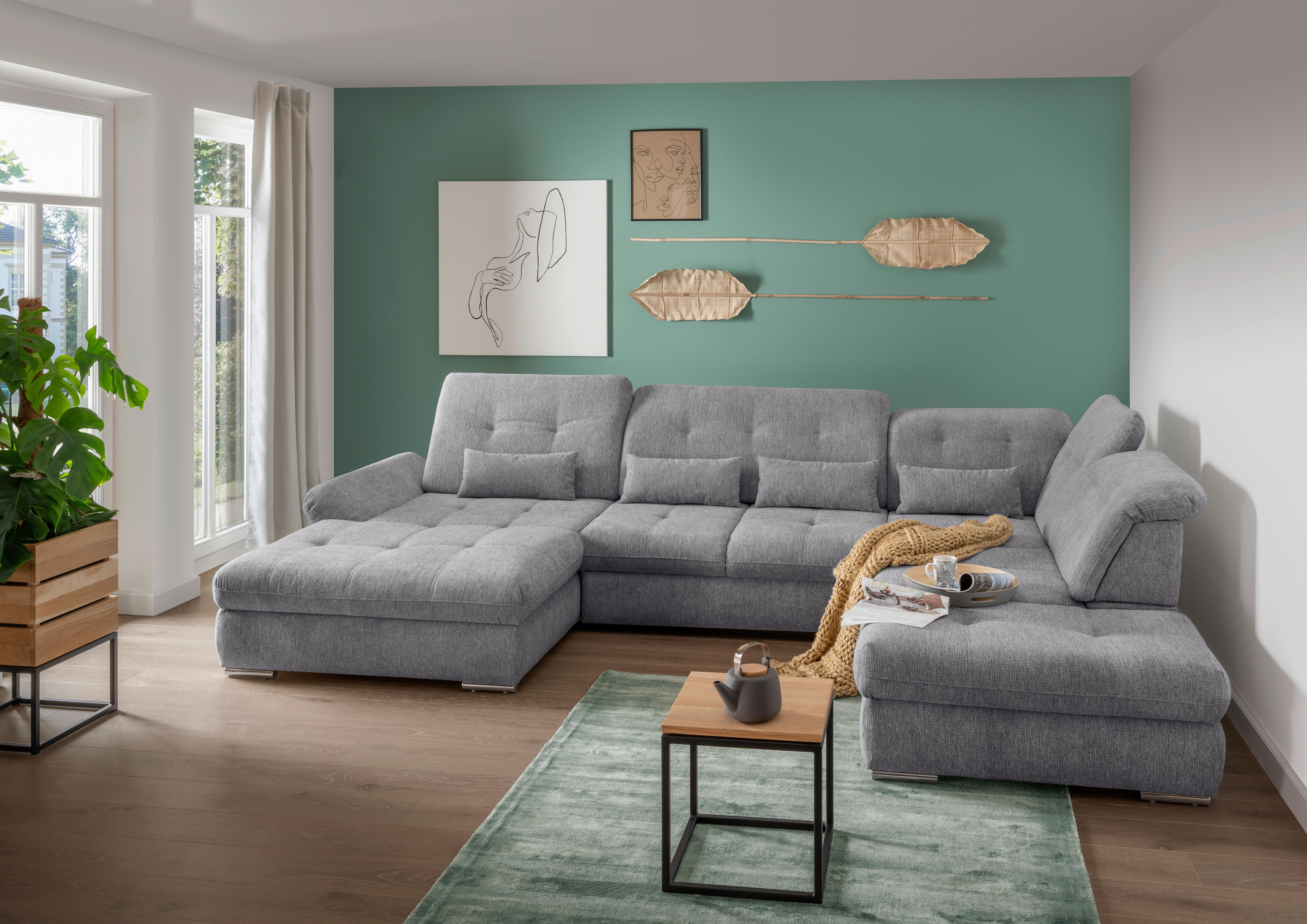 Wohnlandschaft Dalida Dunkelgrau U: 195x376x254 Cm - Chromfarben/Dunkelgrau, Design, Textil (195/376/254cm) - Livetastic