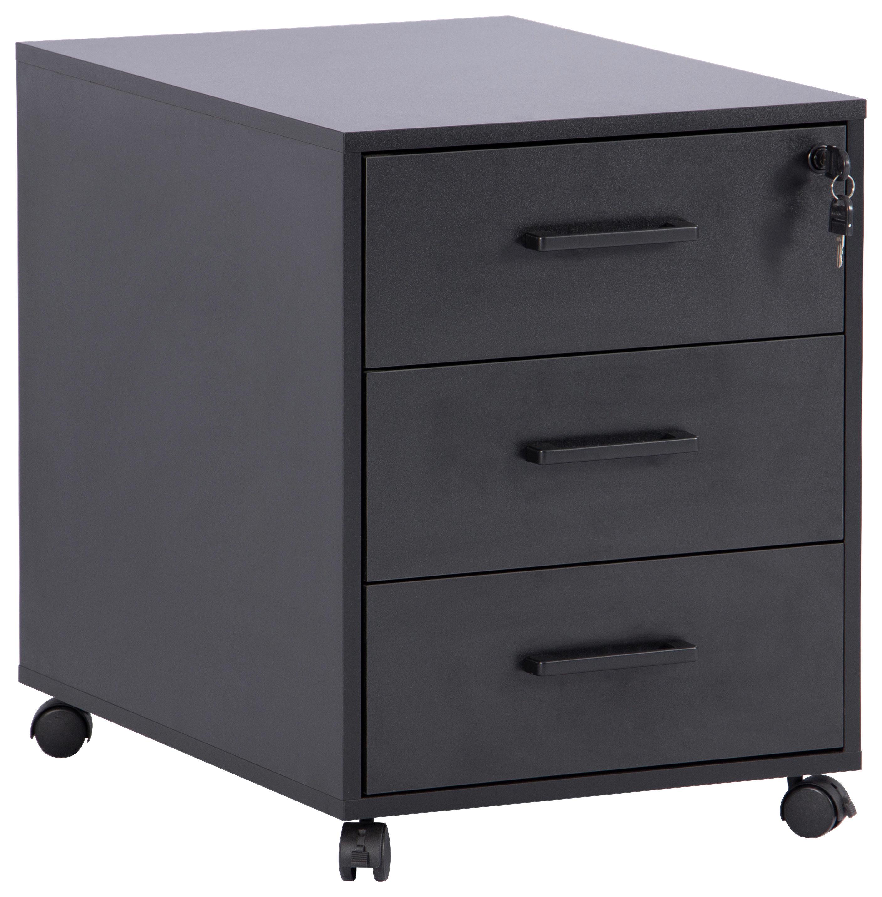 Rollcontainer Anton Schwarz B: 43 cm - Schwarz, MODERN, Holzwerkstoff/Kunststoff (43/56/60cm) - Livetastic