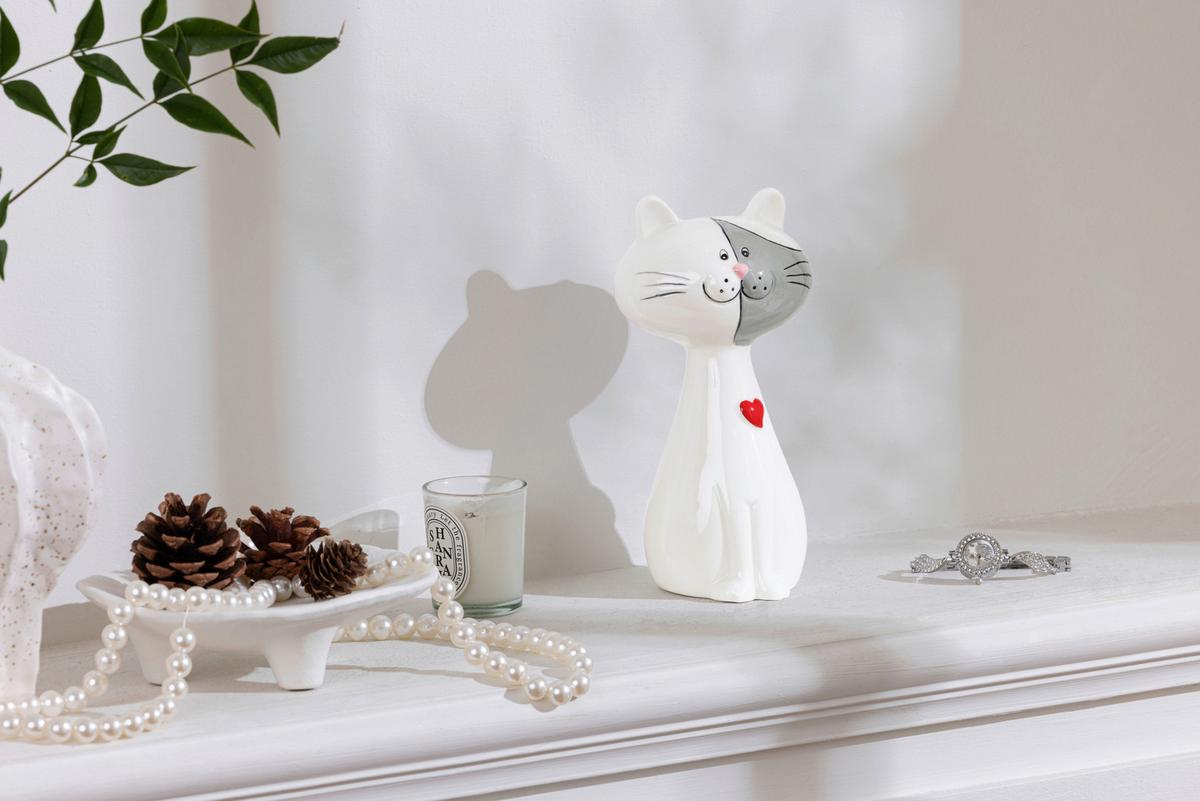 Dekokatze Lilly - Rot/Schwarz, KONVENTIONELL, Keramik (9,7/8,5/19,9cm) - Luca Bessoni