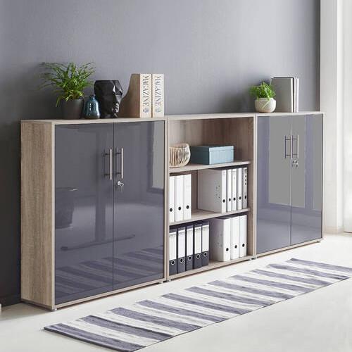 Office Edition B: 253,2 cm Sonoma Eiche/Anthrazit - Anthrazit Hochglanz/Sonoma Eiche, MODERN, Holzwerkstoff (253,2/113,6/33cm) - MID.YOU