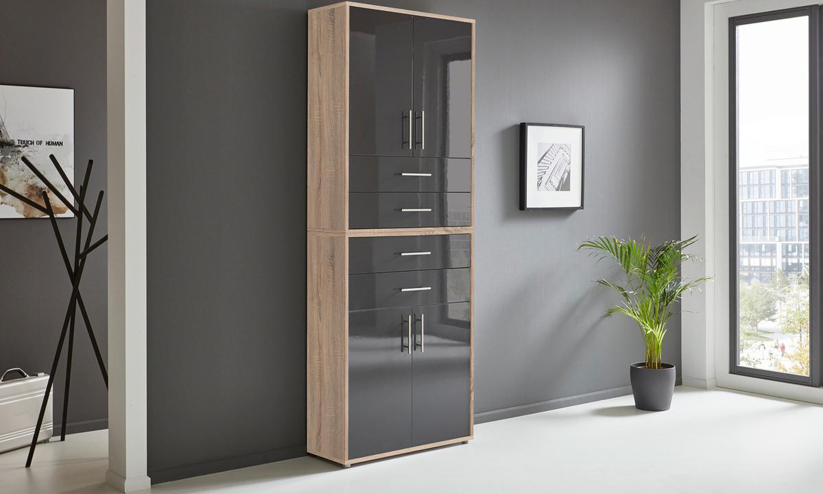 Aktenschrank Office Edition Anthr. Hg/eiche D. B: 84,4cm - Anthrazit Hochglanz/Sonoma Eiche, MODERN, Holzwerkstoff (84,4/227,2/33cm) - MID.YOU