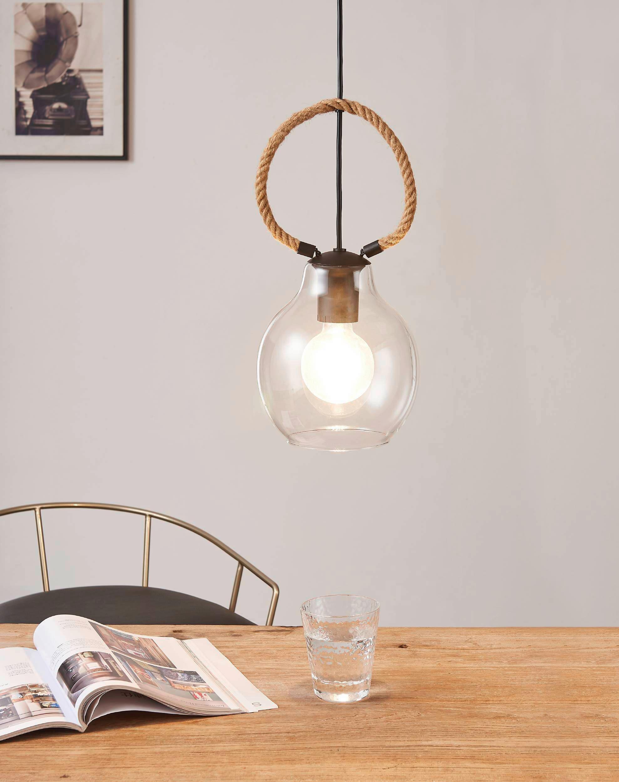 Hängeleuchte 43617_roding - Schwarz/Braun, Design, Glas/Holz (18/110cm) - Eglo