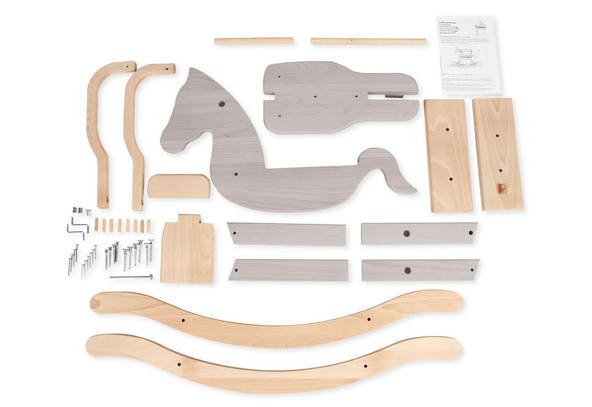 Schaukelpferd Pinolino mit Ring - Hellgrau/Naturfarben, Basics, Holz (86/31/58cm) - Pinolino