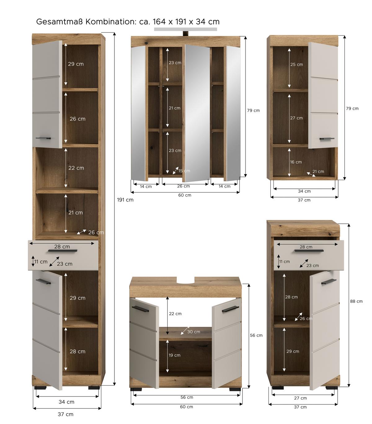 Badezimmer Scout Kaschmir/Naturfarben B: 134 cm - Kaschmir/Schwarz, MODERN, Glas/Holzwerkstoff (134cm) - MID.YOU