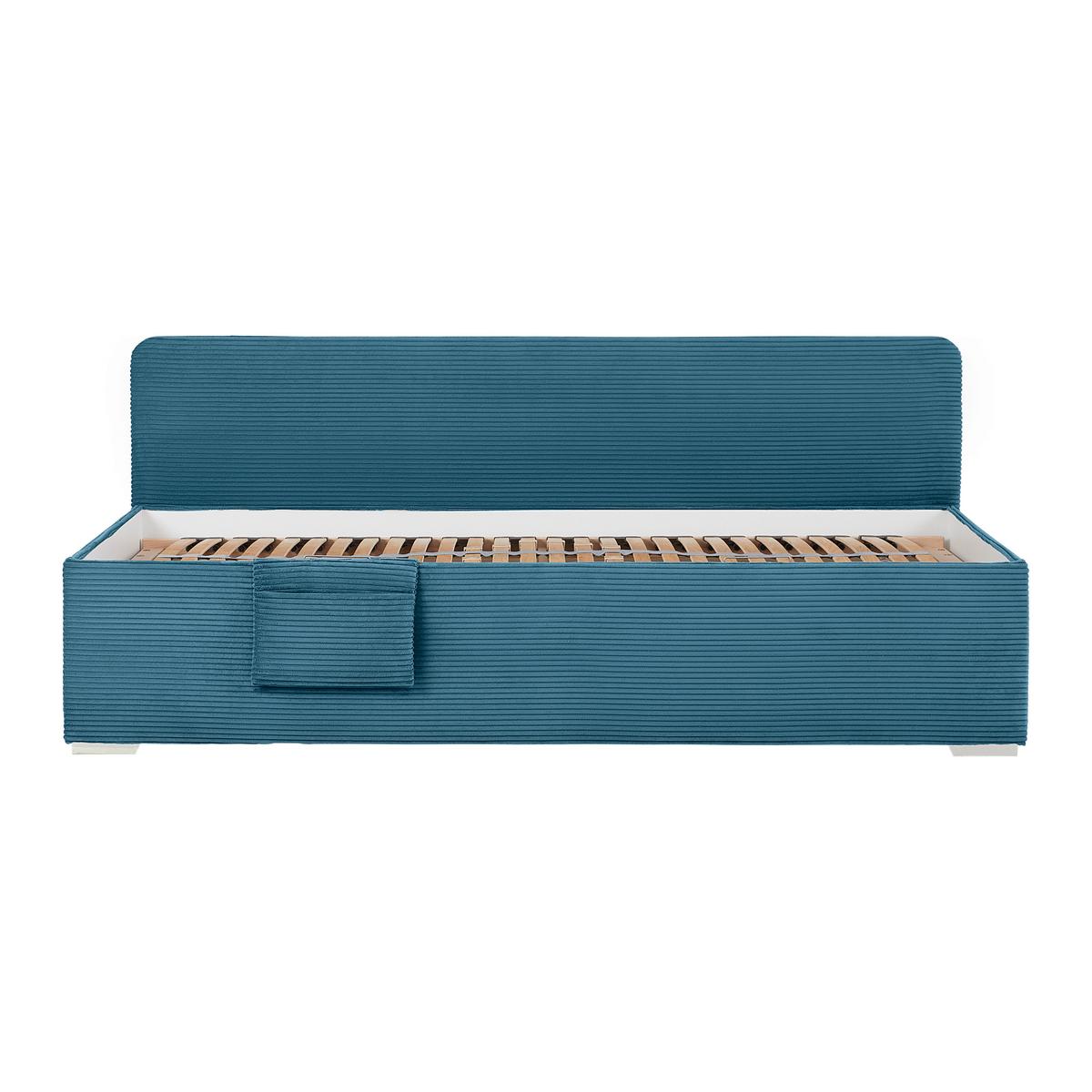 Postel Remi s bočnicemi 90x200, potah pastelově modrý - barvy chromu/přírodní barvy, Konvenční, dřevo/textil (90/200cm)