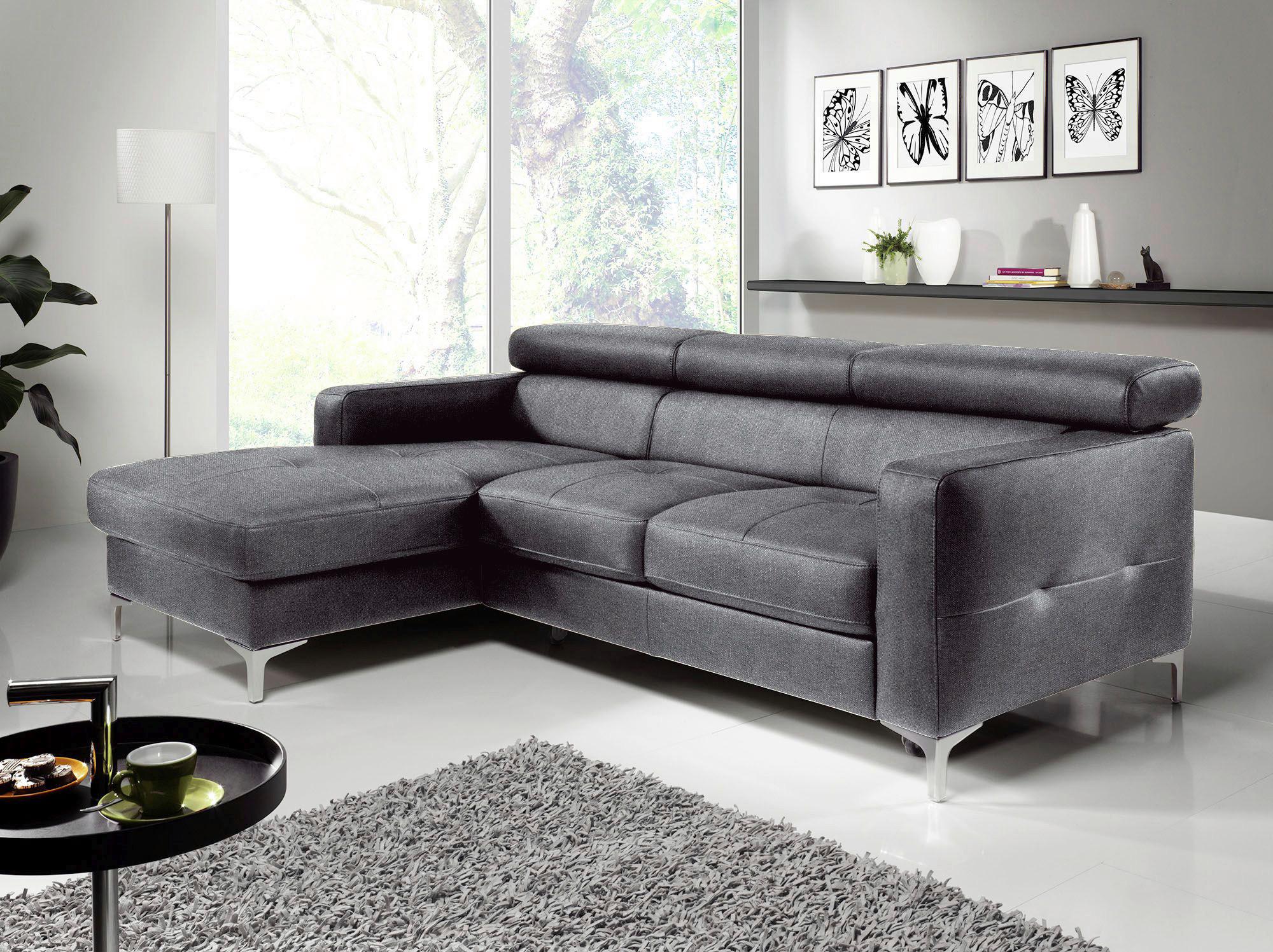 Ecksofa Sammy Grau - Chromfarben/Grau, Design, Textil (169/226cm) - Livetastic