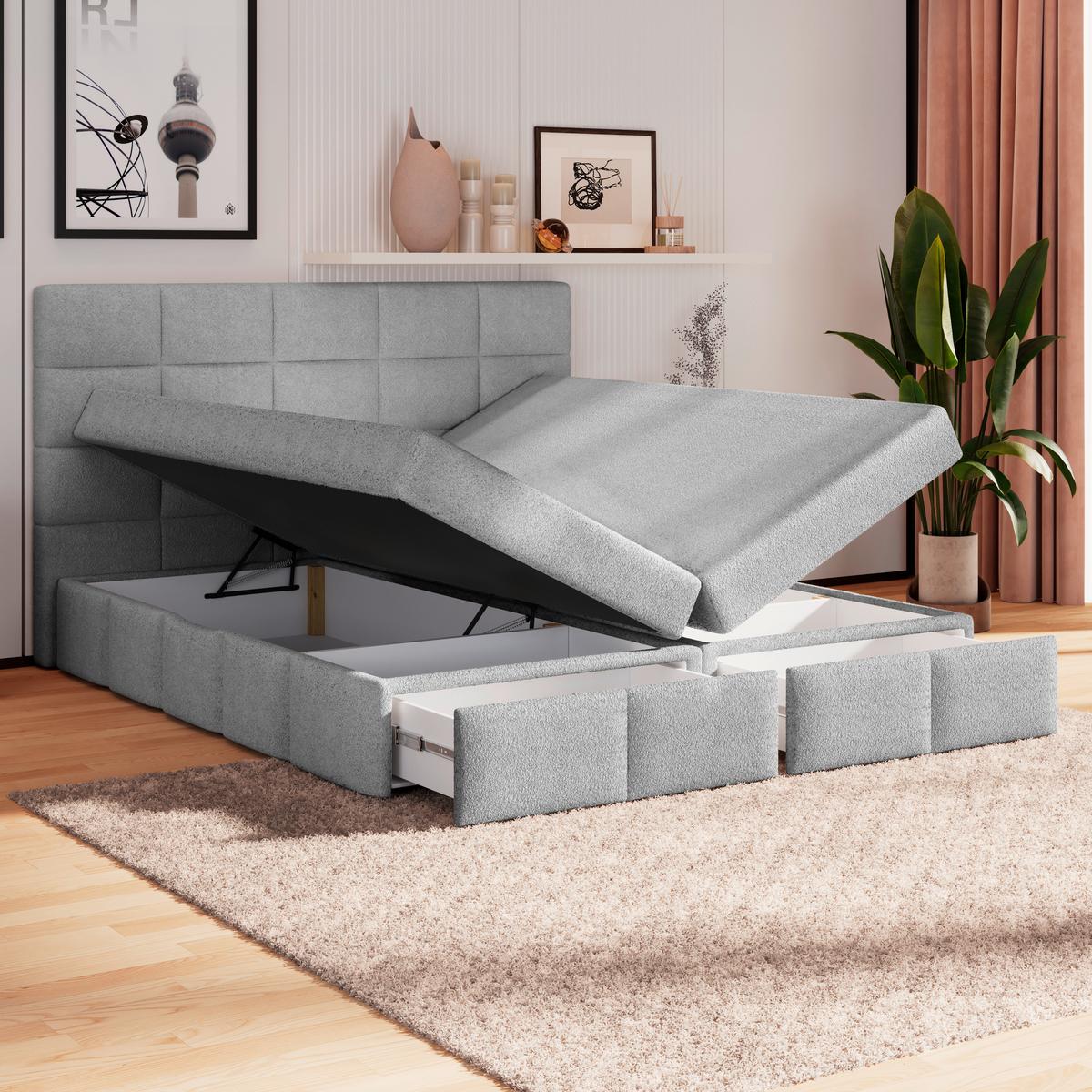 Polsterbett Alba Boucle Grau, 160x200 cm - Schwarz/Grau, Trend, Textil (160/200cm)