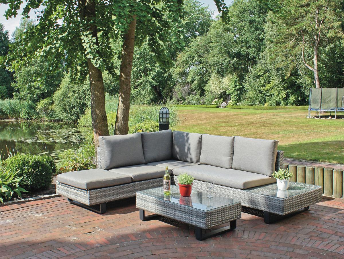 Loungegarnitur Cadiz - Klar/Schwarz, Basics, Glas/Kunststoff - Gardenson