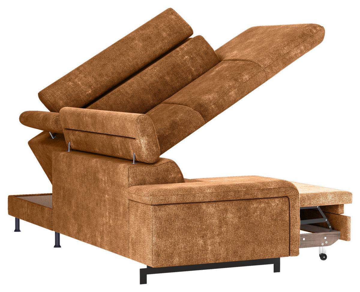 Ecksofa mit Bettkasten Emma Cognac 262x215 cm - Cognac/Schwarz, Textil (262/215cm) - MID.YOU