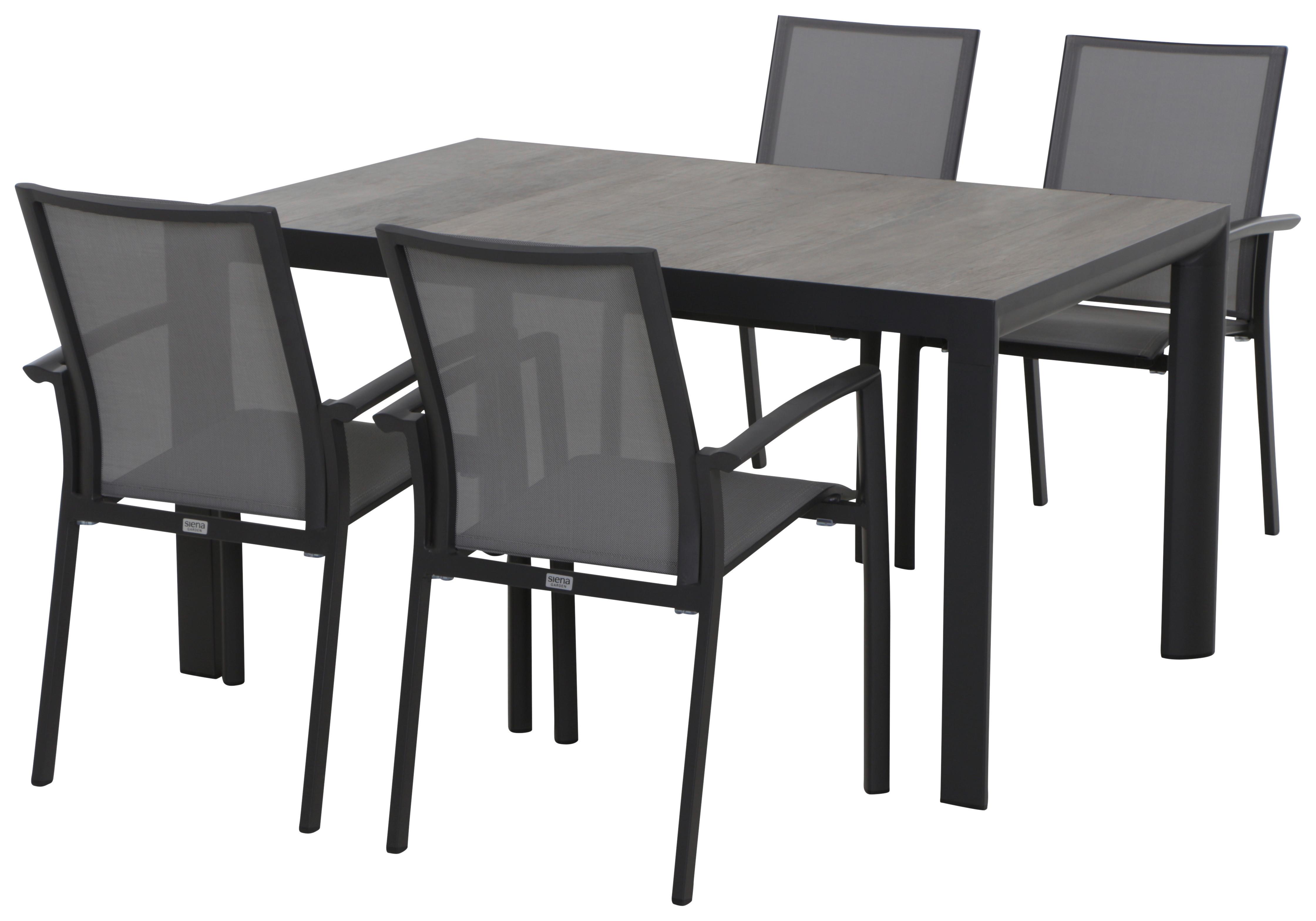 Gartenmöbel Set 5-tlg Aluminium - Anthrazit/Schwarz, KONVENTIONELL, Keramik/Textil - Gardenson